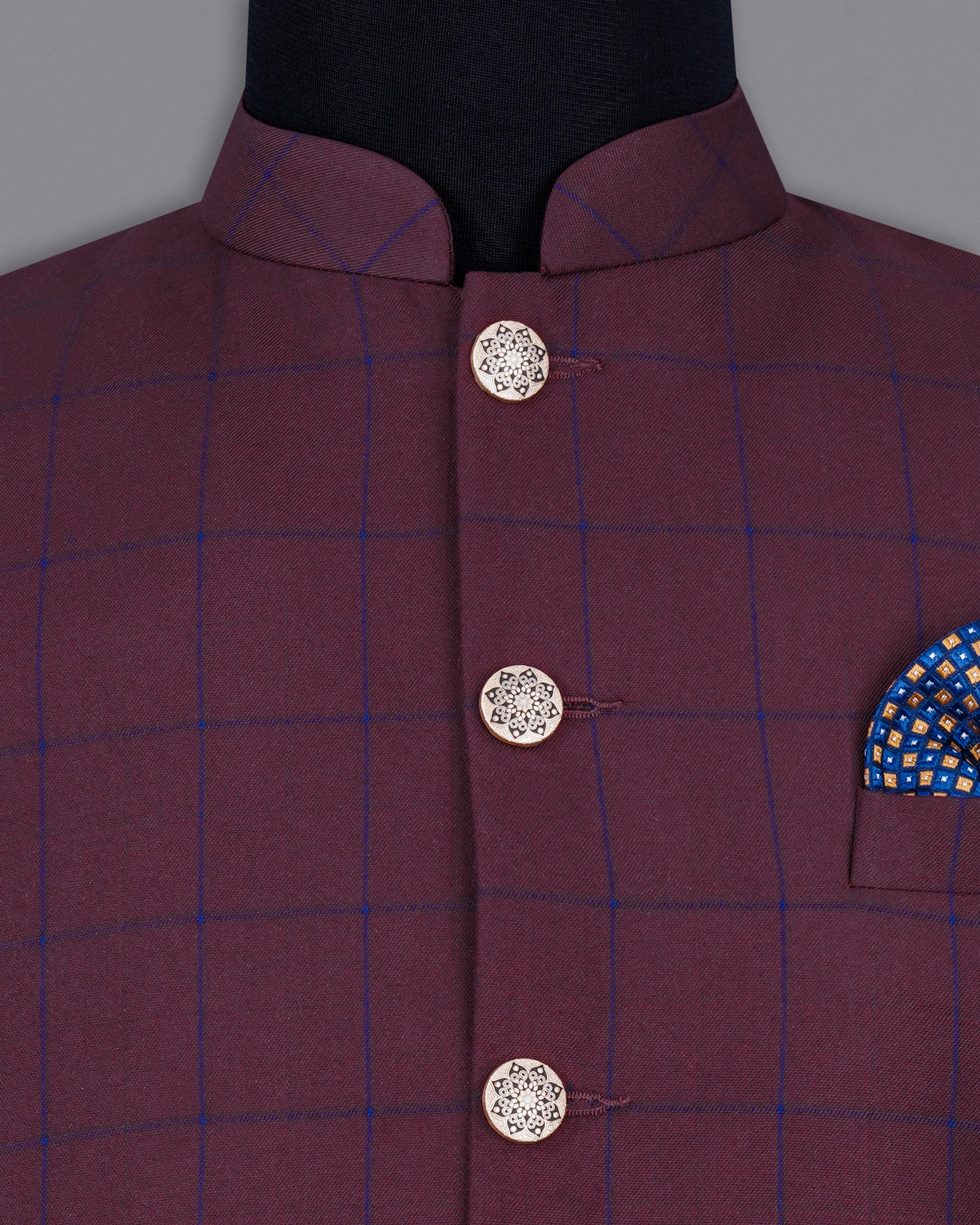 Wine Berry With Haiti Blue Nehru Jacket WC2030-36, WC2030-38, WC2030-40, WC2030-42, WC2030-44, WC2030-46, WC2030-48, WC2030-50, WC2030-52, WC2030-54, WC2030-56, WC2030-58, WC2030-60