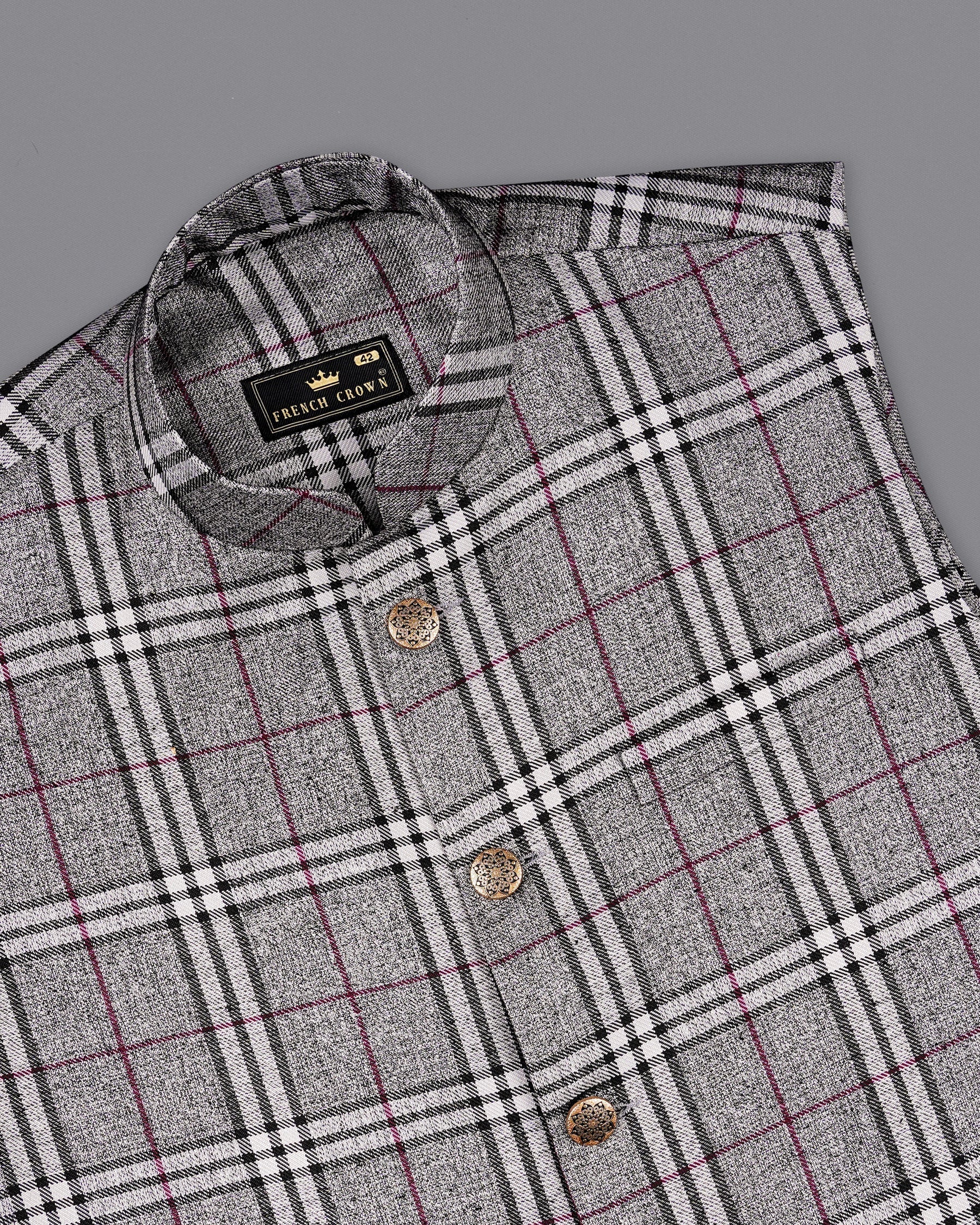 Amethyst Gray with Black Plaid Bandhgala Nehru Jacket WC2141-38, WC2141-39, WC2141-40, WC2141-42, WC2141-44, WC2141-46, WC2141-48, WC2141-50, WC2141-52