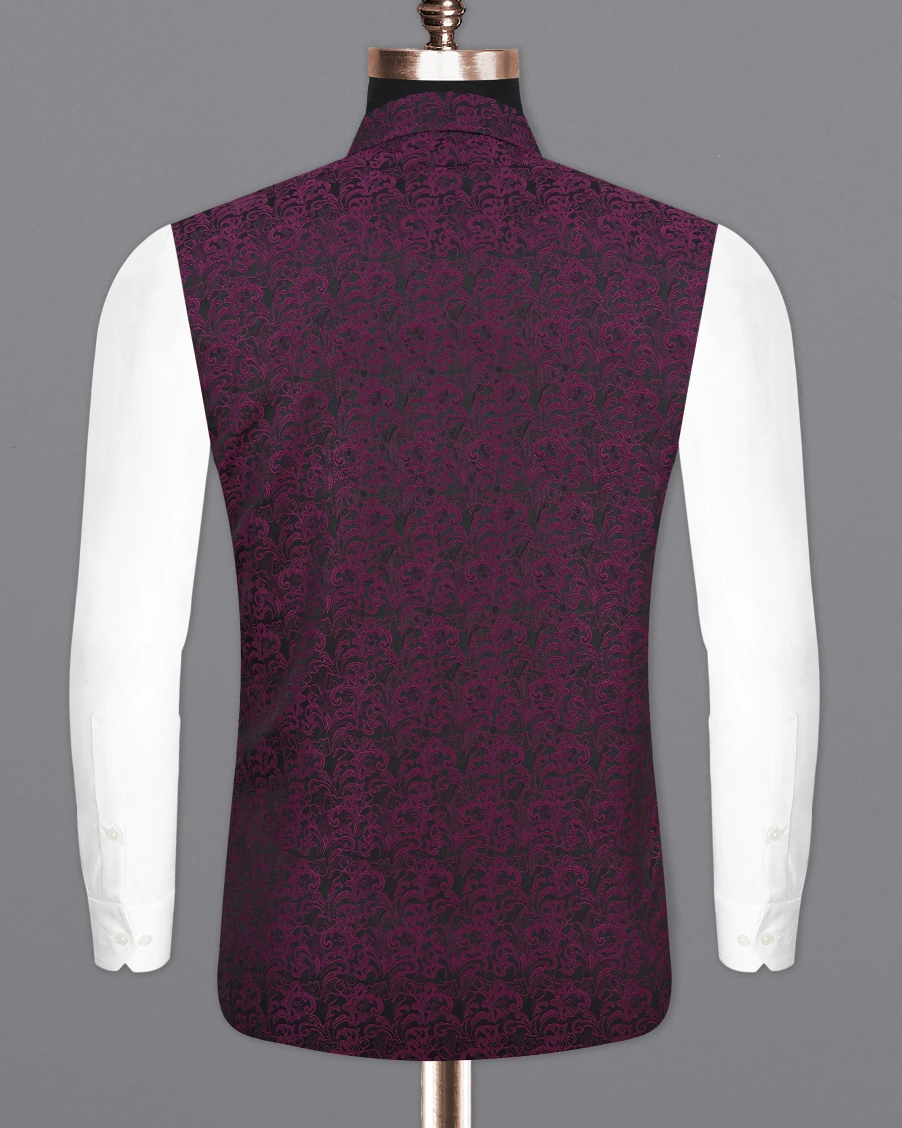 Thunder Dark Maroon with Byzantium Maroon Damask Bandhgala Nehru Jacket WC2159-38, WC2159-39, WC2159-40, WC2159-42, WC2159-44, WC2159-46, WC2159-48, WC2159-50, WC2159-52
