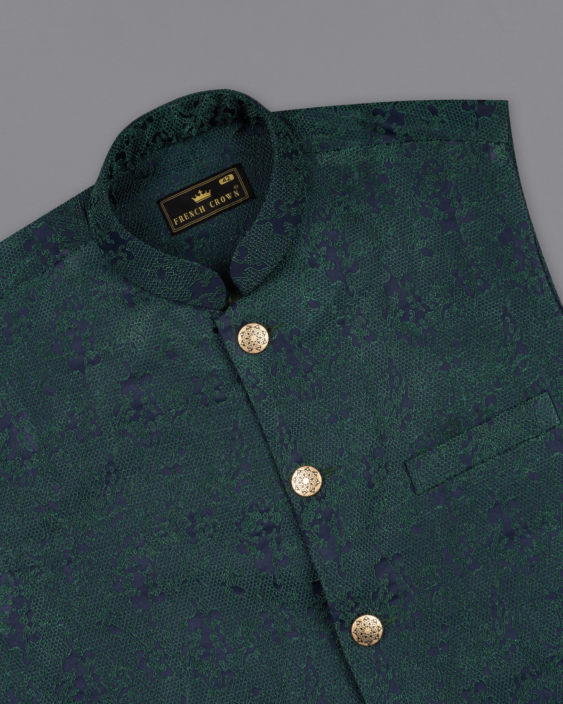 Timber Green Ditsy Textured Jacquard Designer Nehru Jacket WC2177-36, WC2177-38, WC2177-40, WC2177-42, WC2177-44, WC2177-46, WC2177-48, WC2177-50, WC2177-52, WC2177-54, WC2177-56, WC2177-58, WC2177-60