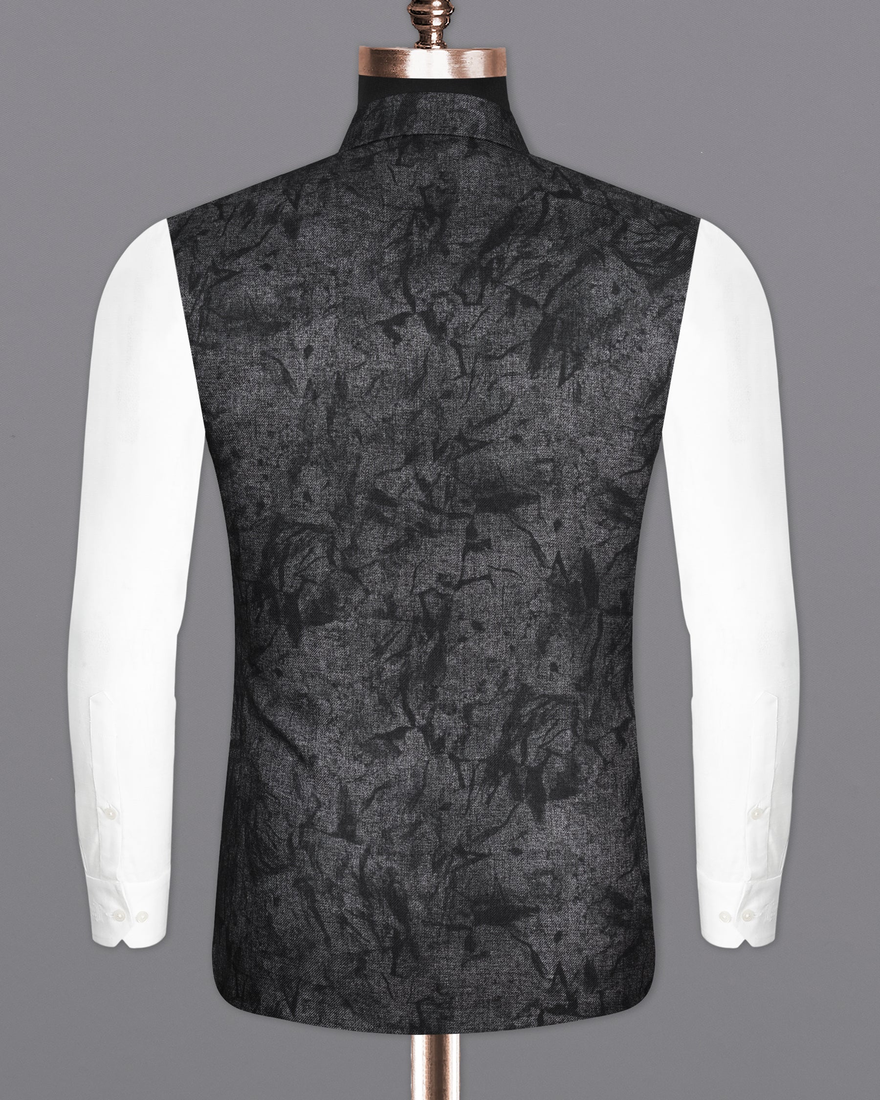 Flint Gray and Jade Black Textured Designer Nehru Jacket WC2180-36, WC2180-38, WC2180-40, WC2180-42, WC2180-44, WC2180-46, WC2180-48, WC2180-50, WC2180-52, WC2180-54, WC2180-56, WC2180-58, WC2180-60
