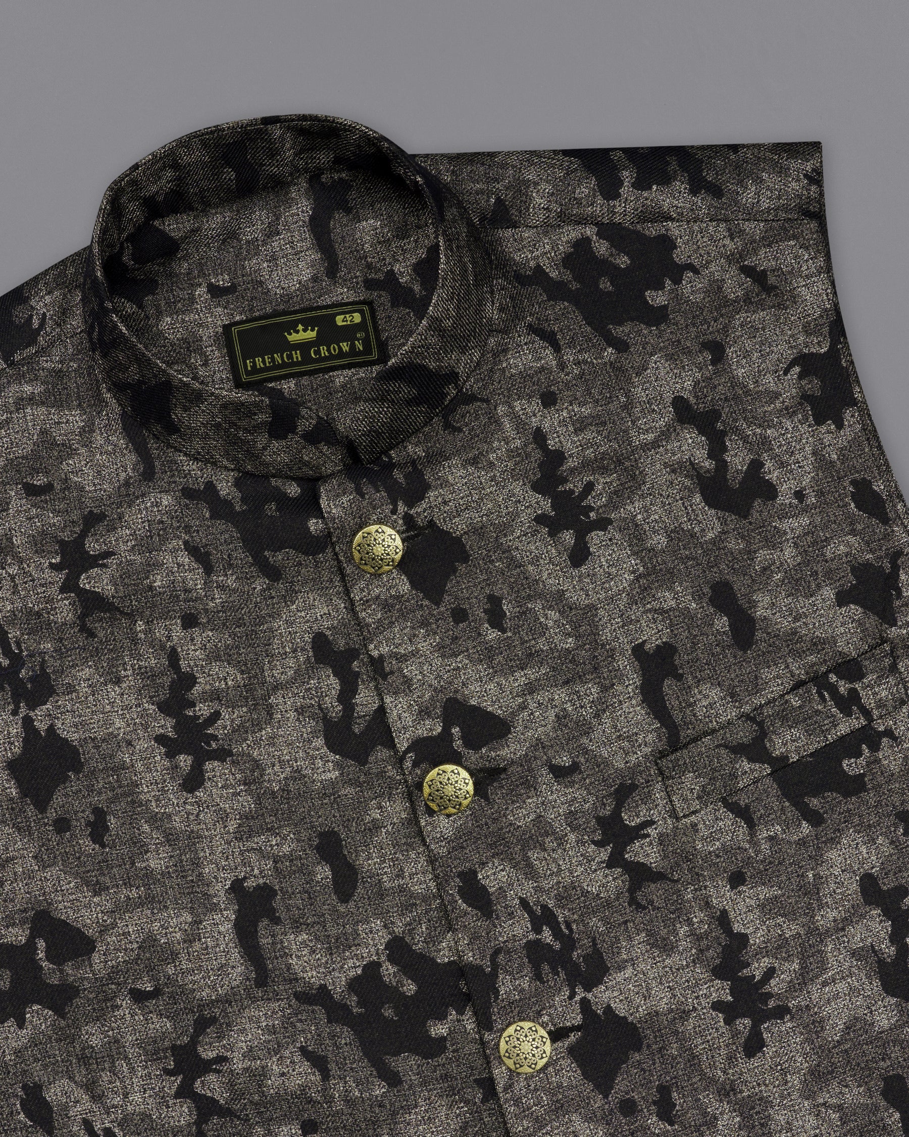 Tundora Brown with Jade Black Ditsy Textured Designer Nehru Jacket  WC2187-36, WC2187-38, WC2187-40, WC2187-42, WC2187-44, WC2187-46, WC2187-48, WC2187-50, WC2187-52, WC2187-54, WC2187-56, WC2187-58, WC2187-60