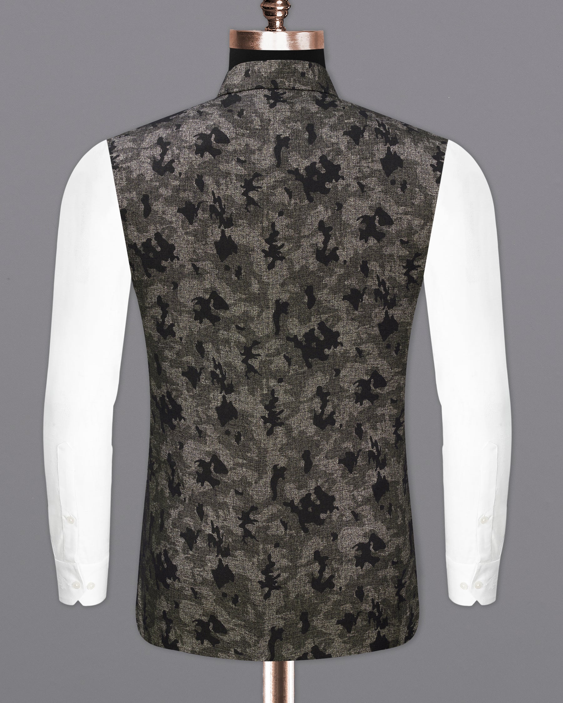 Tundora Brown with Jade Black Ditsy Textured Designer Nehru Jacket  WC2187-36, WC2187-38, WC2187-40, WC2187-42, WC2187-44, WC2187-46, WC2187-48, WC2187-50, WC2187-52, WC2187-54, WC2187-56, WC2187-58, WC2187-60