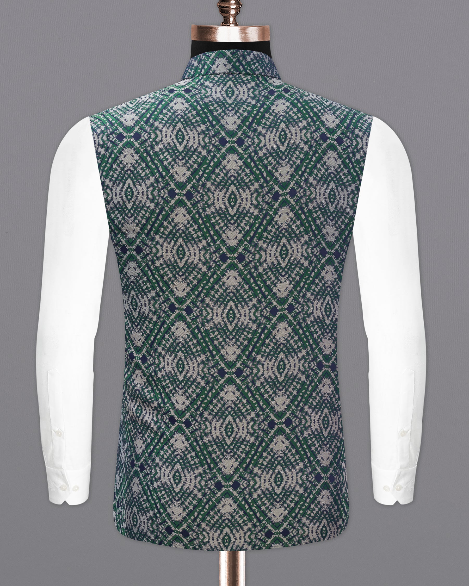 Myrtle Green with Chateau Gray Tie Dye Jacquard Designer Nehru Jacket WC2189-36, WC2189-38, WC2189-40, WC2189-42, WC2189-44, WC2189-46, WC2189-48, WC2189-50, WC2189-52, WC2189-54, WC2189-56, WC2189-58, WC2189-60