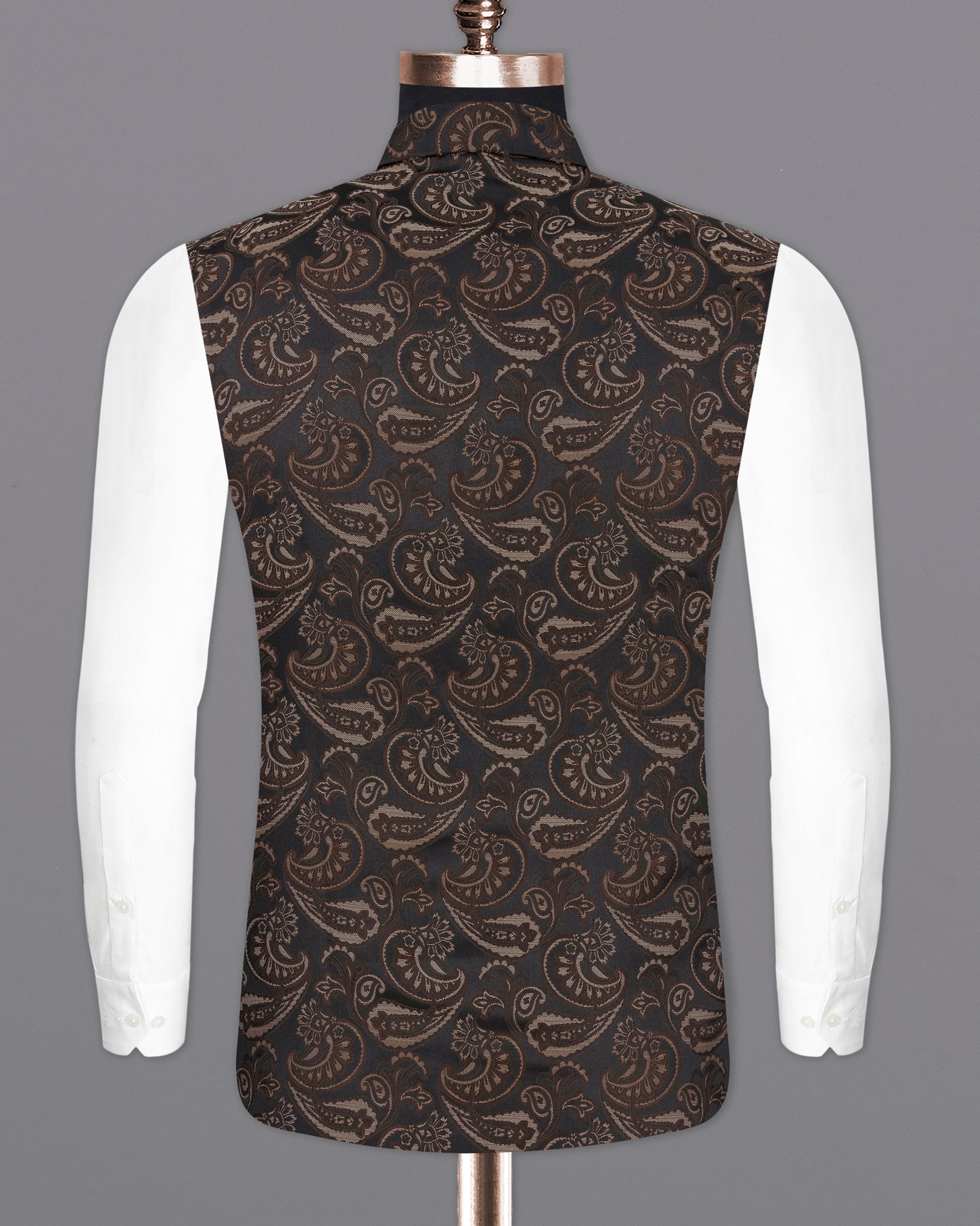 Stonewall Brown with Zeus Black Paisley Textured Designer Nehru Jacket WC2204-36, WC2204-38, WC2204-40, WC2204-42, WC2204-44, WC2204-46, WC2204-48, WC2204-50, WC2204-52, WC2204-54, WC2204-56, WC2204-58, WC2204-60
