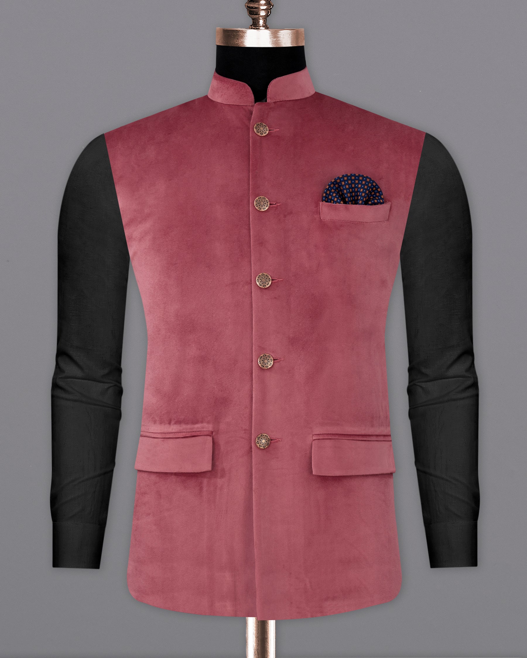 Coral Pink Premium Velvet Designer Nehru Jacket  WC2206-36, WC2206-38, WC2206-40, WC2206-42, WC2206-44, WC2206-46, WC2206-48, WC2206-50, WC2206-52, WC2206-54, WC2206-56, WC2206-58, WC2206-60