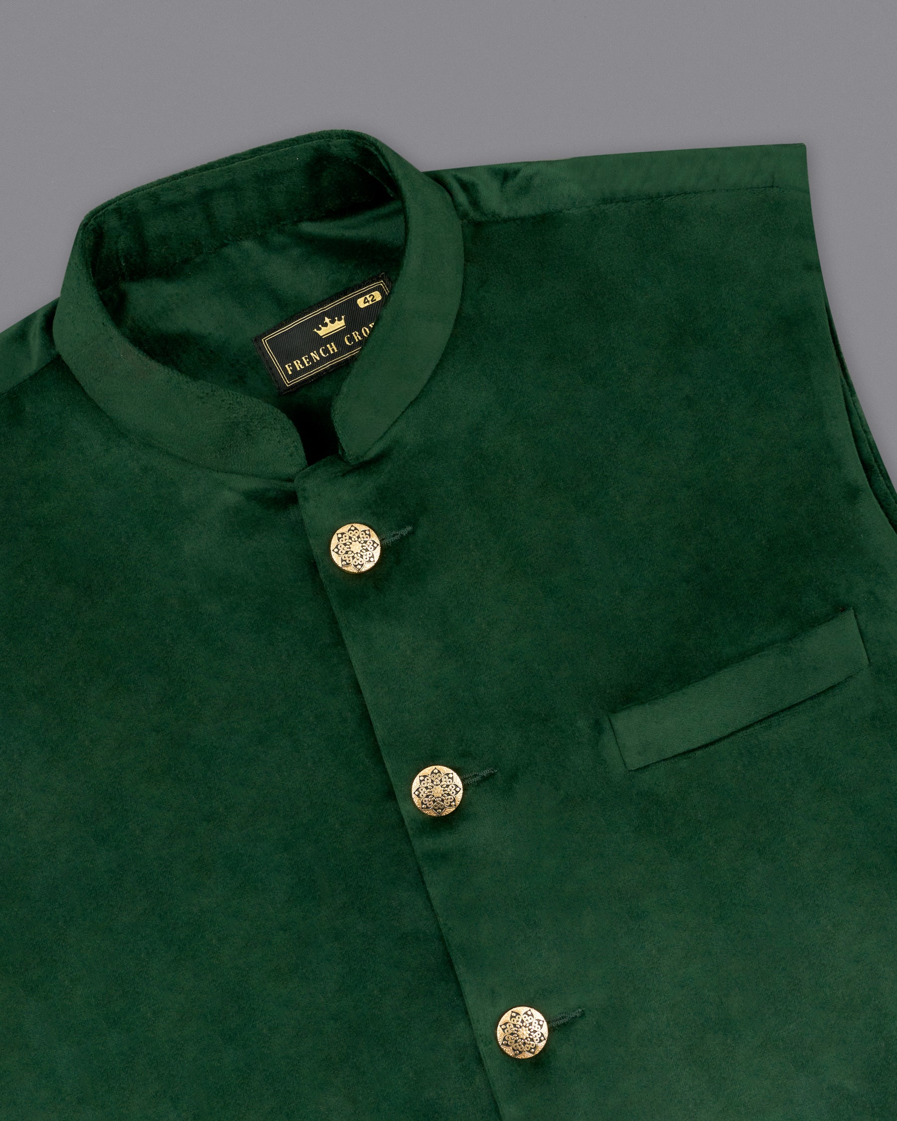 Phthalo Green Premium Velvet Designer Nehru Jacket WC2208-36, WC2208-38, WC2208-40, WC2208-42, WC2208-44, WC2208-46, WC2208-48, WC2208-50, WC2208-52, WC2208-54, WC2208-56, WC2208-58, WC2208-60