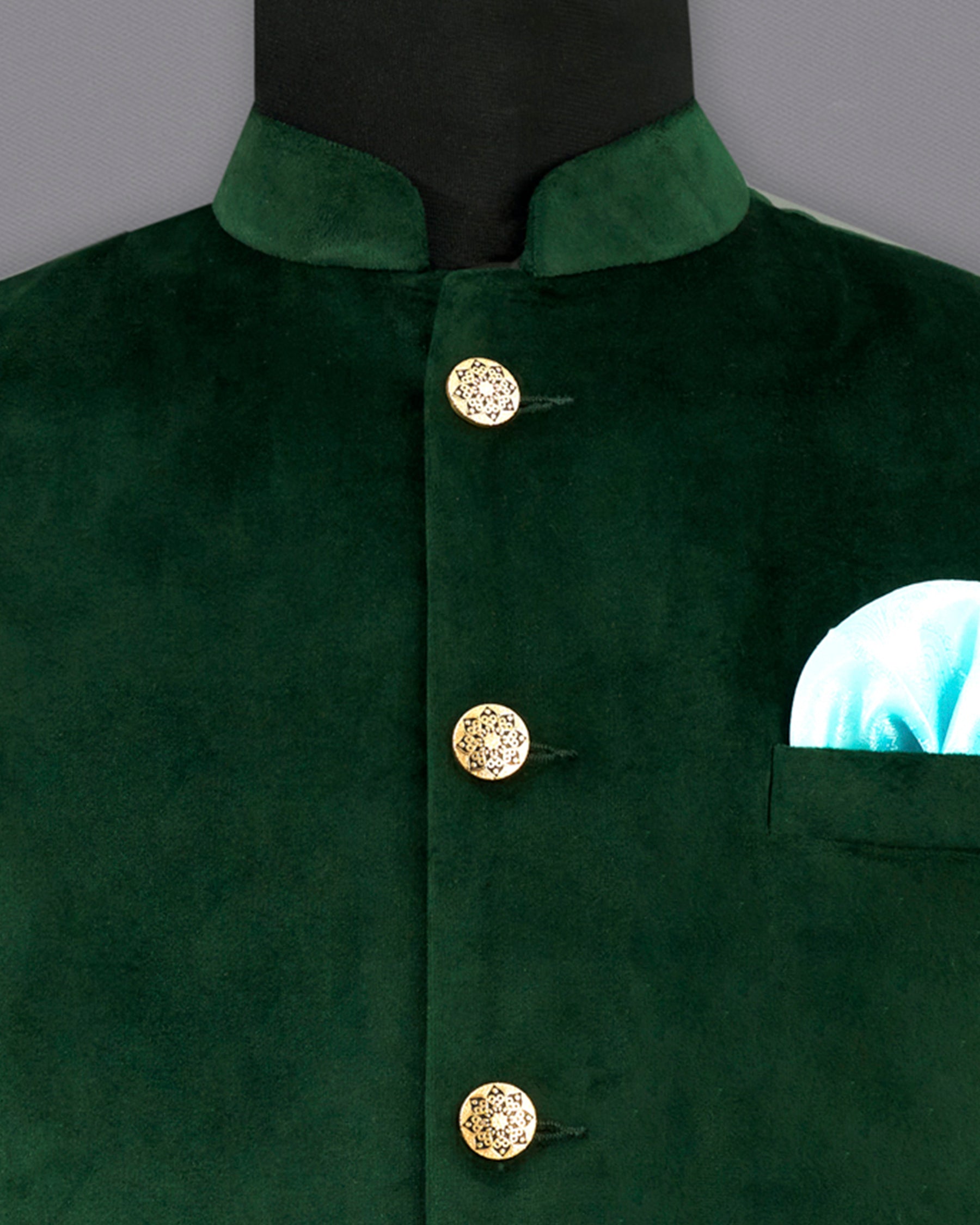 Phthalo Green Premium Velvet Designer Nehru Jacket WC2208-36, WC2208-38, WC2208-40, WC2208-42, WC2208-44, WC2208-46, WC2208-48, WC2208-50, WC2208-52, WC2208-54, WC2208-56, WC2208-58, WC2208-60
