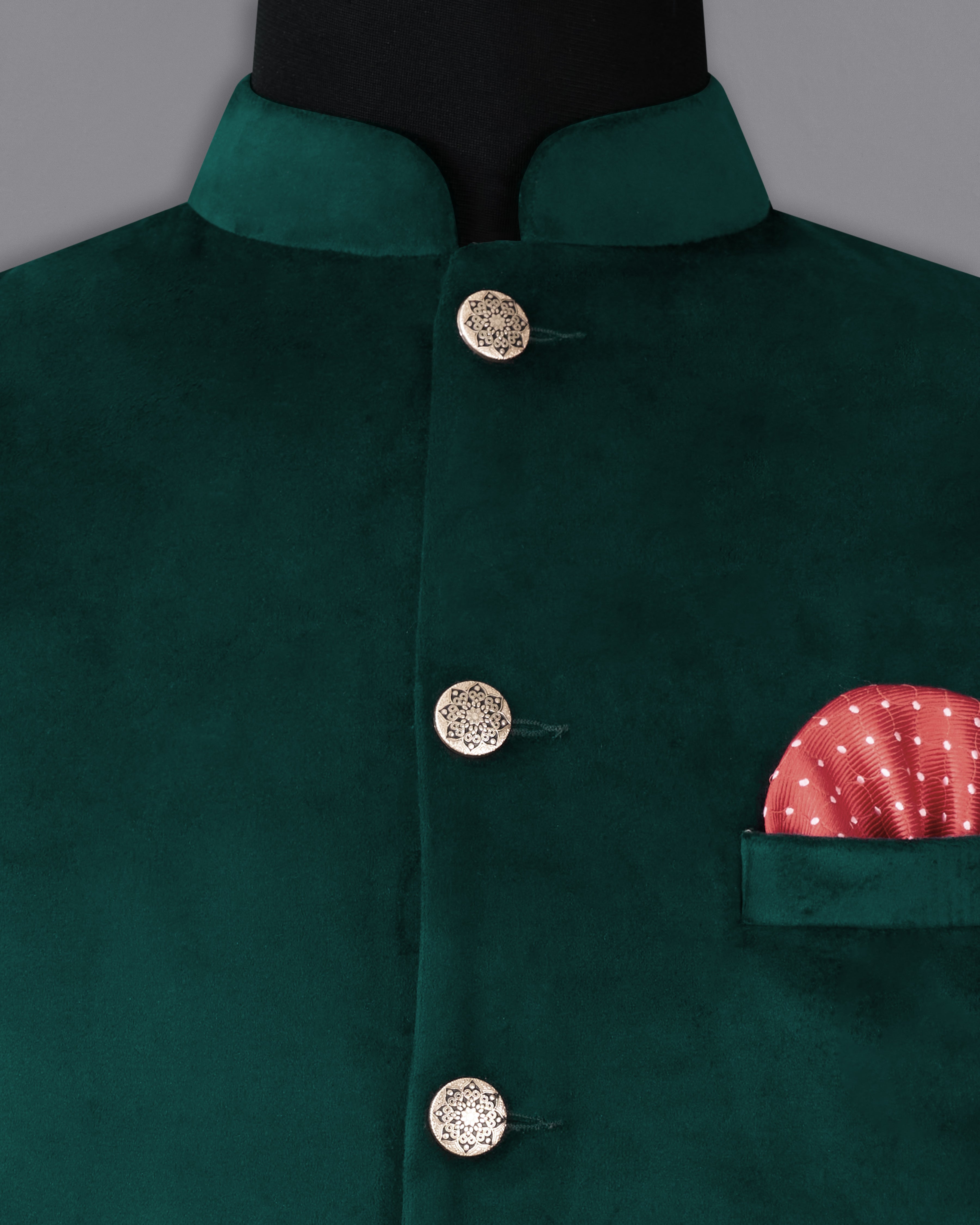Burnham Dark Green Velvet Designer Nehru Jacket WC2222-36, WC2222-38, WC2222-40, WC2222-42, WC2222-44, WC2222-46, WC2222-48, WC2222-50, WC2222-52, WC2222-54, WC2222-56, WC2222-58, WC2222-60