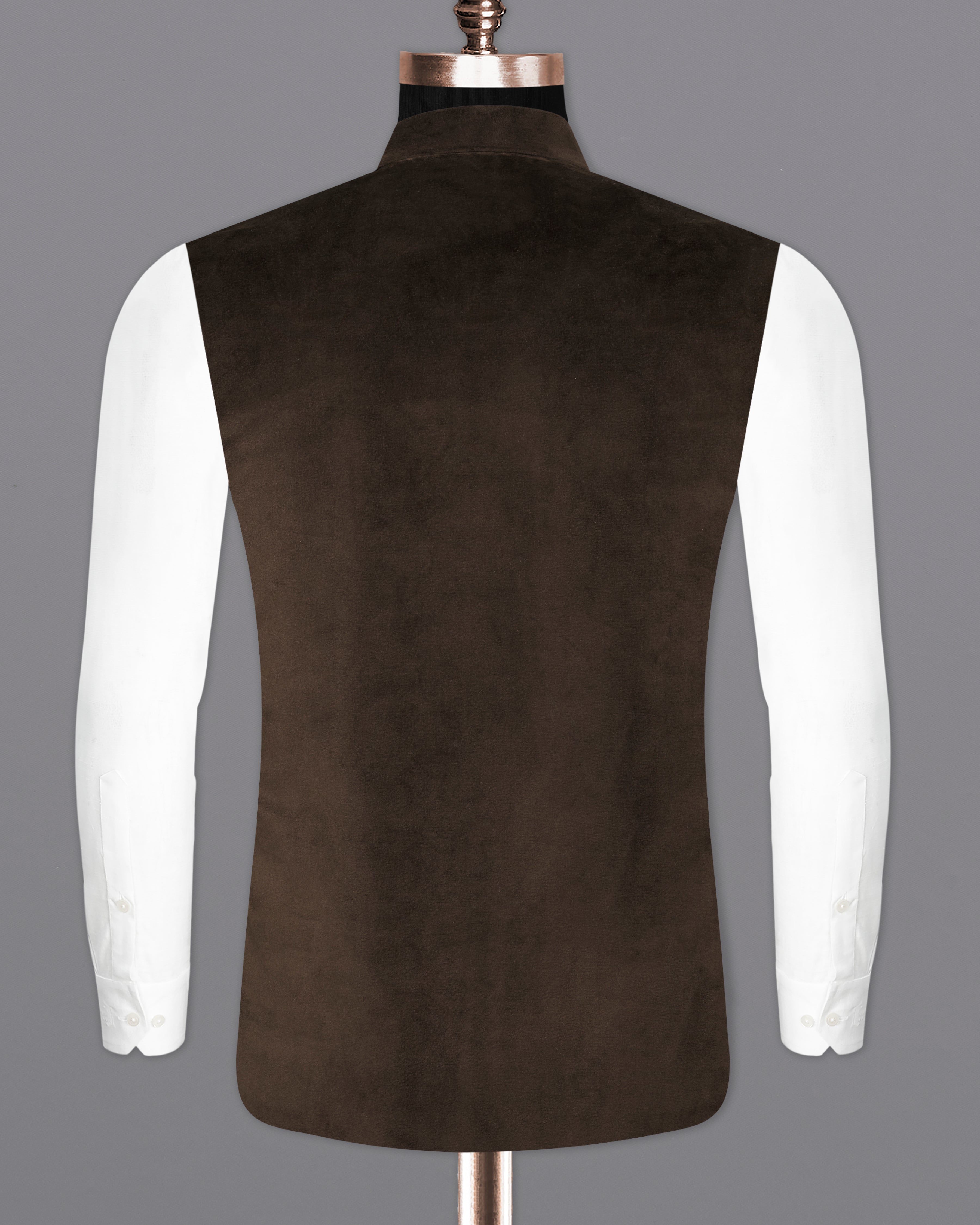 Bistre Brown Velvet Designer Nehru Jacket WC2226-36, WC2226-38, WC2226-40, WC2226-42, WC2226-44, WC2226-46, WC2226-48, WC2226-50, WC2226-52, WC2226-54, WC2226-56, WC2226-58, WC2226-60