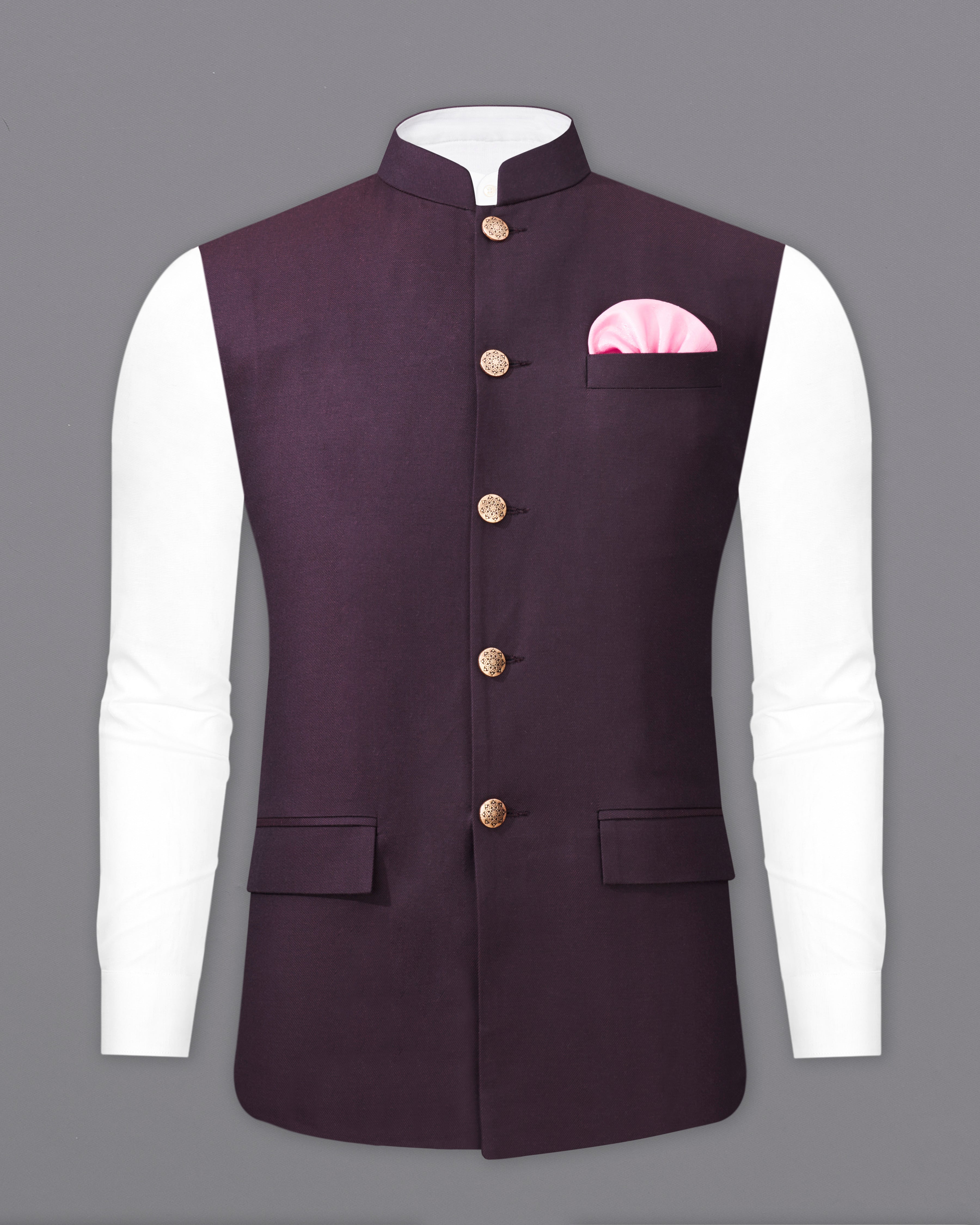 Eclipse Wine Textured Nehru Jacket WC2256-36, WC2256-38, WC2256-40, WC2256-42, WC2256-44, WC2256-46, WC2256-48, WC2256-50, WC2256-52, WC2256-54, WC2256-56, WC2256-58, WC2256-60