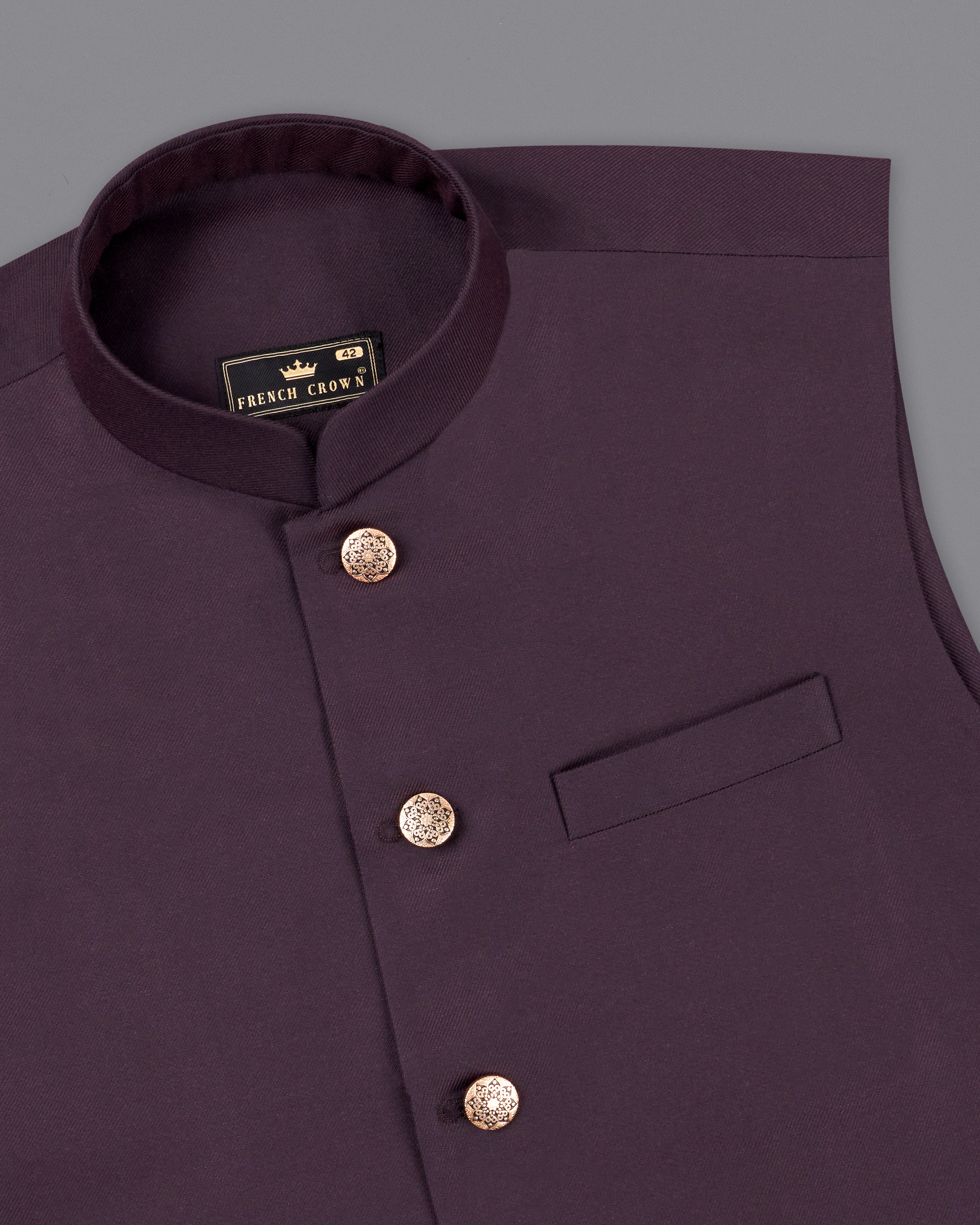 Eclipse Wine Textured Nehru Jacket WC2256-36, WC2256-38, WC2256-40, WC2256-42, WC2256-44, WC2256-46, WC2256-48, WC2256-50, WC2256-52, WC2256-54, WC2256-56, WC2256-58, WC2256-60