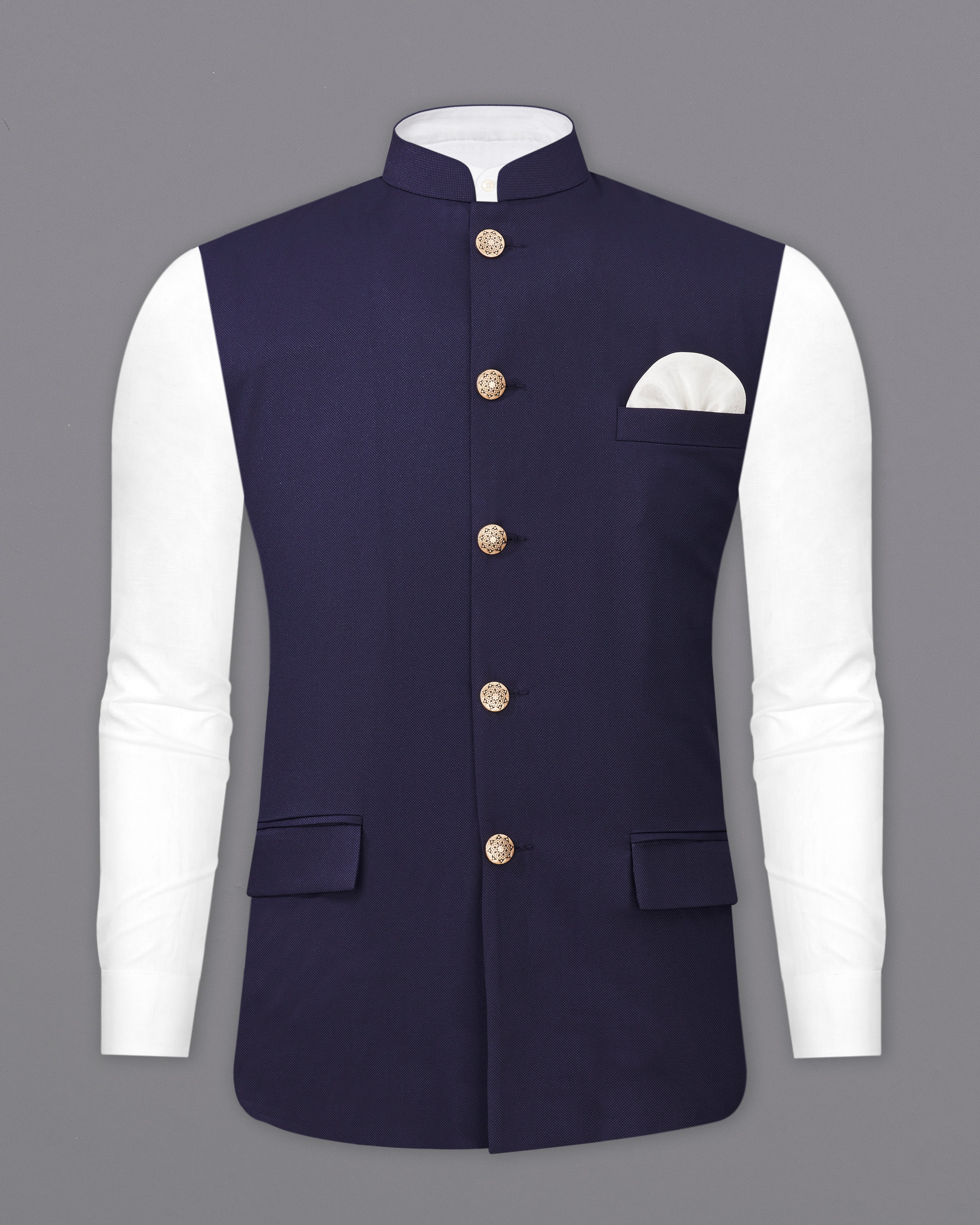Ebony Clay Navy Blue  Nehru Jacket WC2265-36, WC2265-38, WC2265-40, WC2265-42, WC2265-44, WC2265-46, WC2265-48, WC2265-50, WC2265-52, WC2265-54, WC2265-56, WC2265-58, WC2265-60