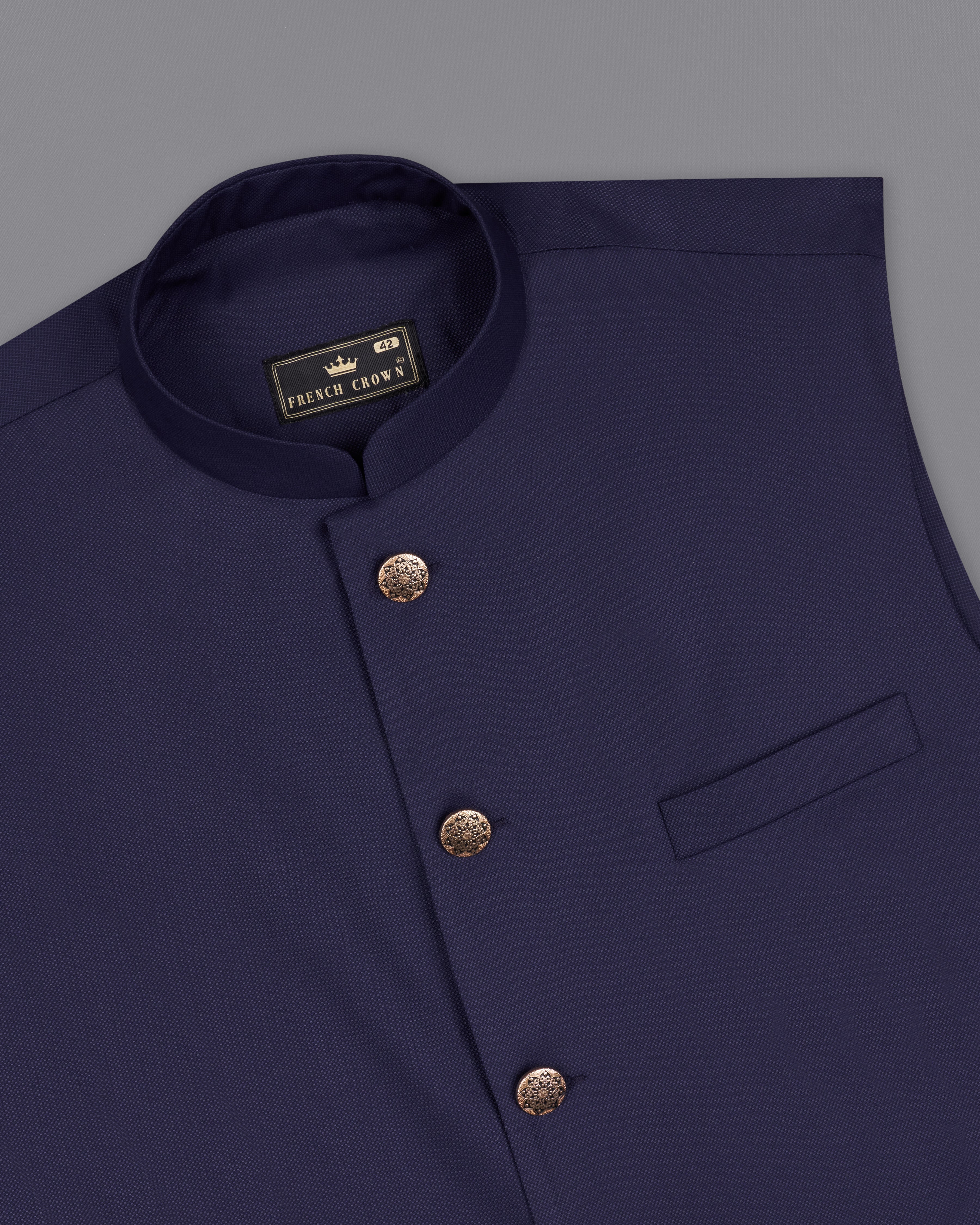 Ebony Clay Navy Blue Nehru Jacket WC2265-36, WC2265-38, WC2265-40, WC2265-42, WC2265-44, WC2265-46, WC2265-48, WC2265-50, WC2265-52, WC2265-54, WC2265-56, WC2265-58, WC2265-60