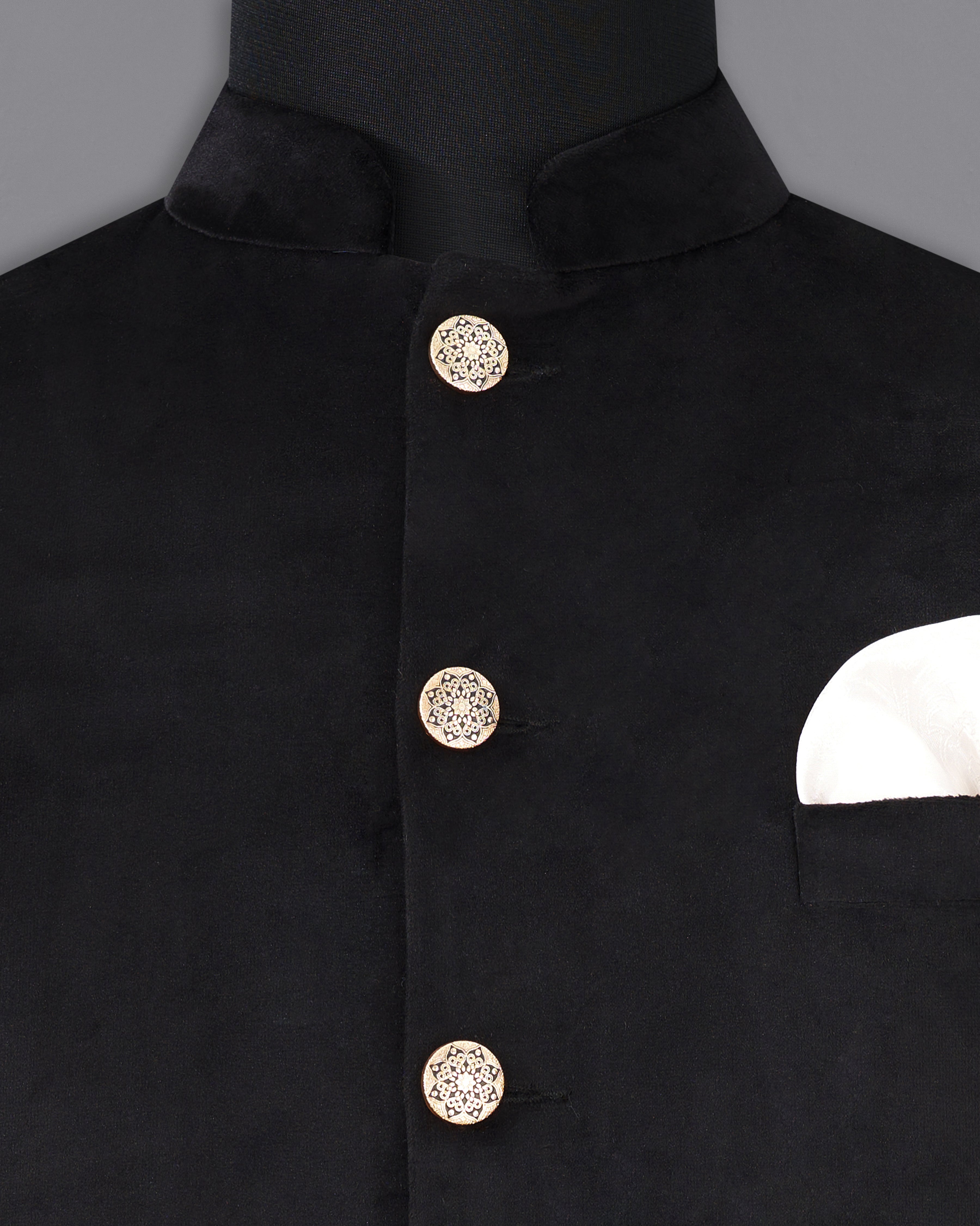 Jade Black Velvet Designer Nehru Jacket WC2272-36, WC2272-38, WC2272-40, WC2272-42, WC2272-44, WC2272-46, WC2272-48, WC2272-50, WC2272-52, WC2272-54, WC2272-56, WC2272-58, WC2272-60