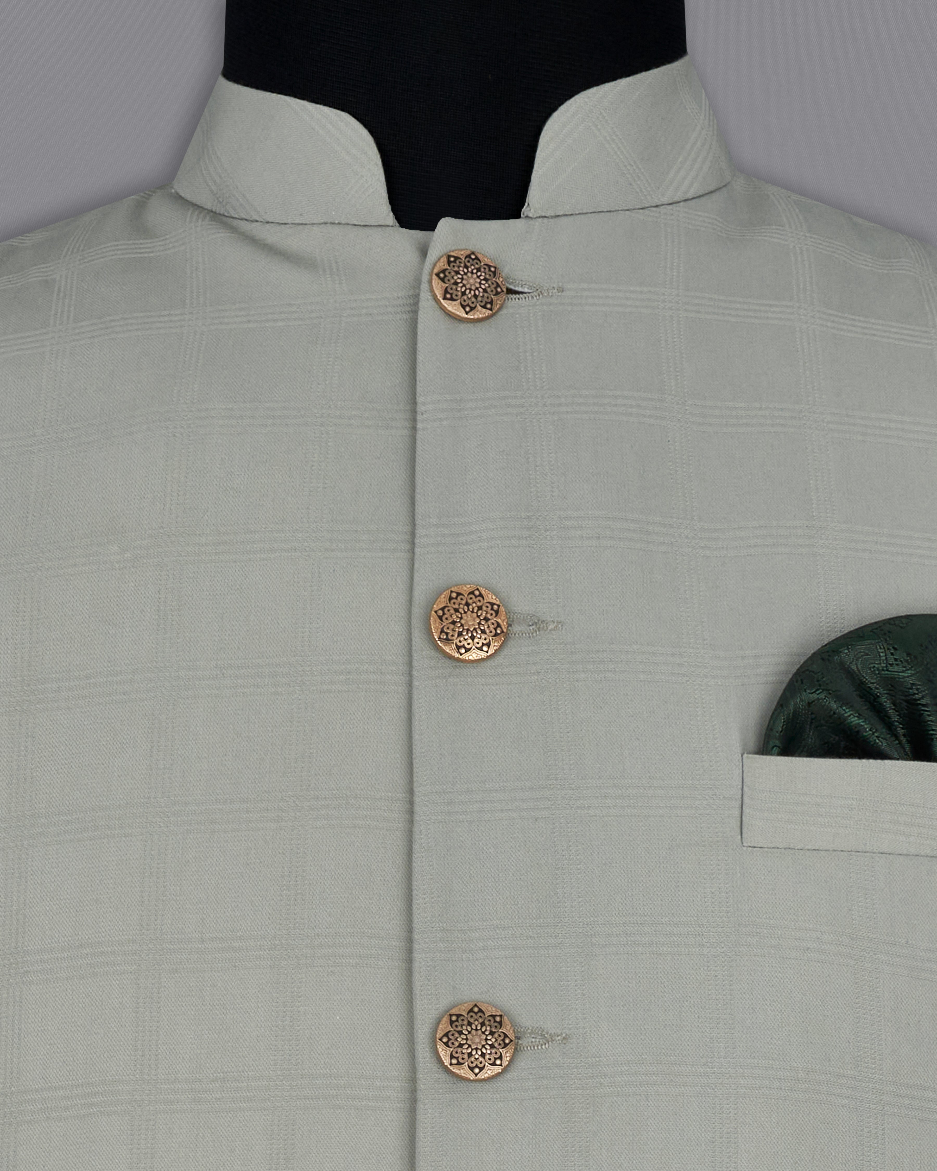 Dawn Gray Plaid Nehru Jacket WC2298-36, WC2298-38, WC2298-40, WC2298-42, WC2298-44, WC2298-46, WC2298-48, WC2298-50, WC2298-52, WC2298-54, WC2298-56, WC2298-58, WC2298-60