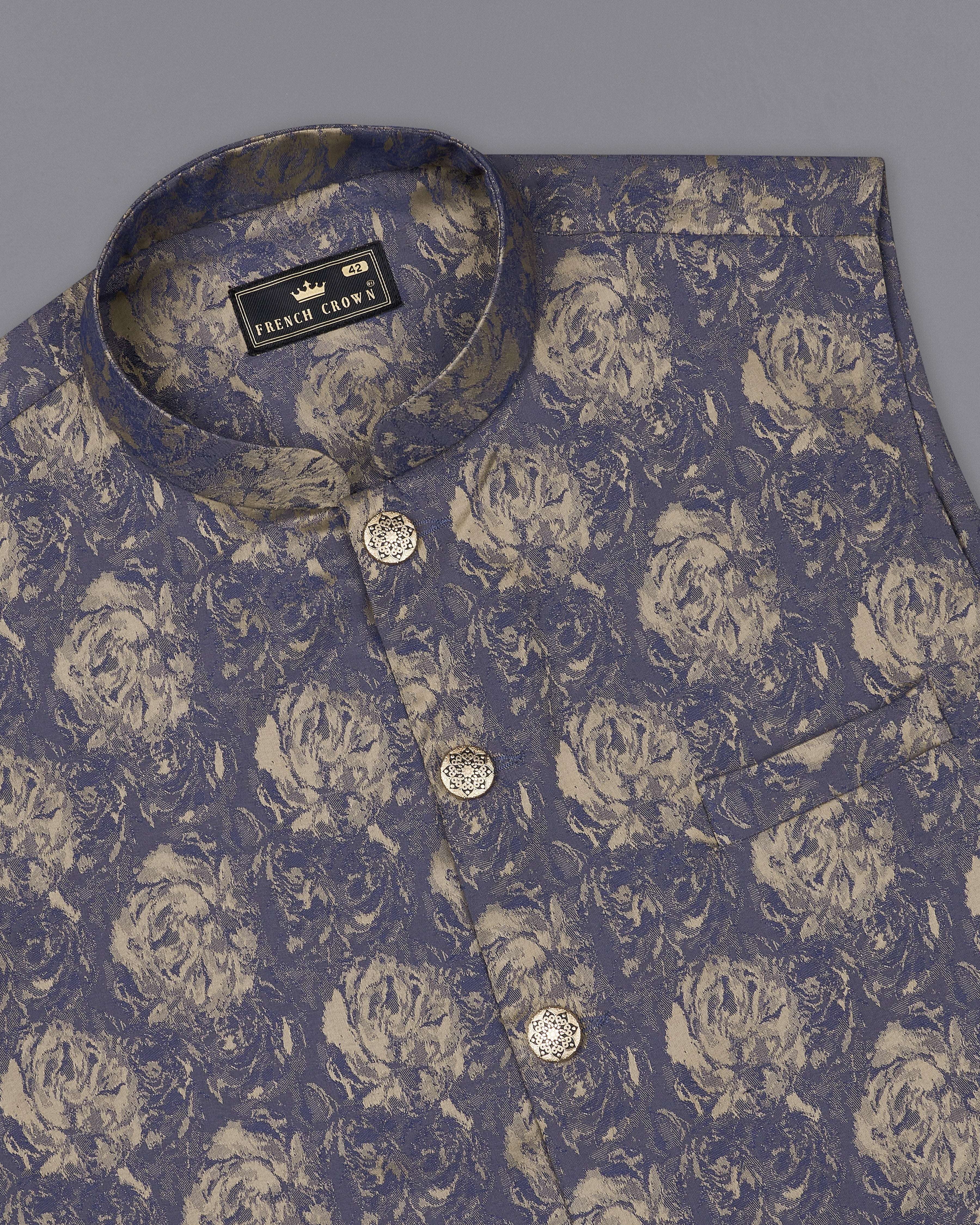 Gravel Blue and Black Jacquard Textured Designer Nehru jacket WC2349-36, WC2349-38, WC2349-40, WC2349-42, WC2349-44, WC2349-46, WC2349-48, WC2349-50, WC2349-52, WC2349-54, WC2349-56, WC2349-58, WC2349-60