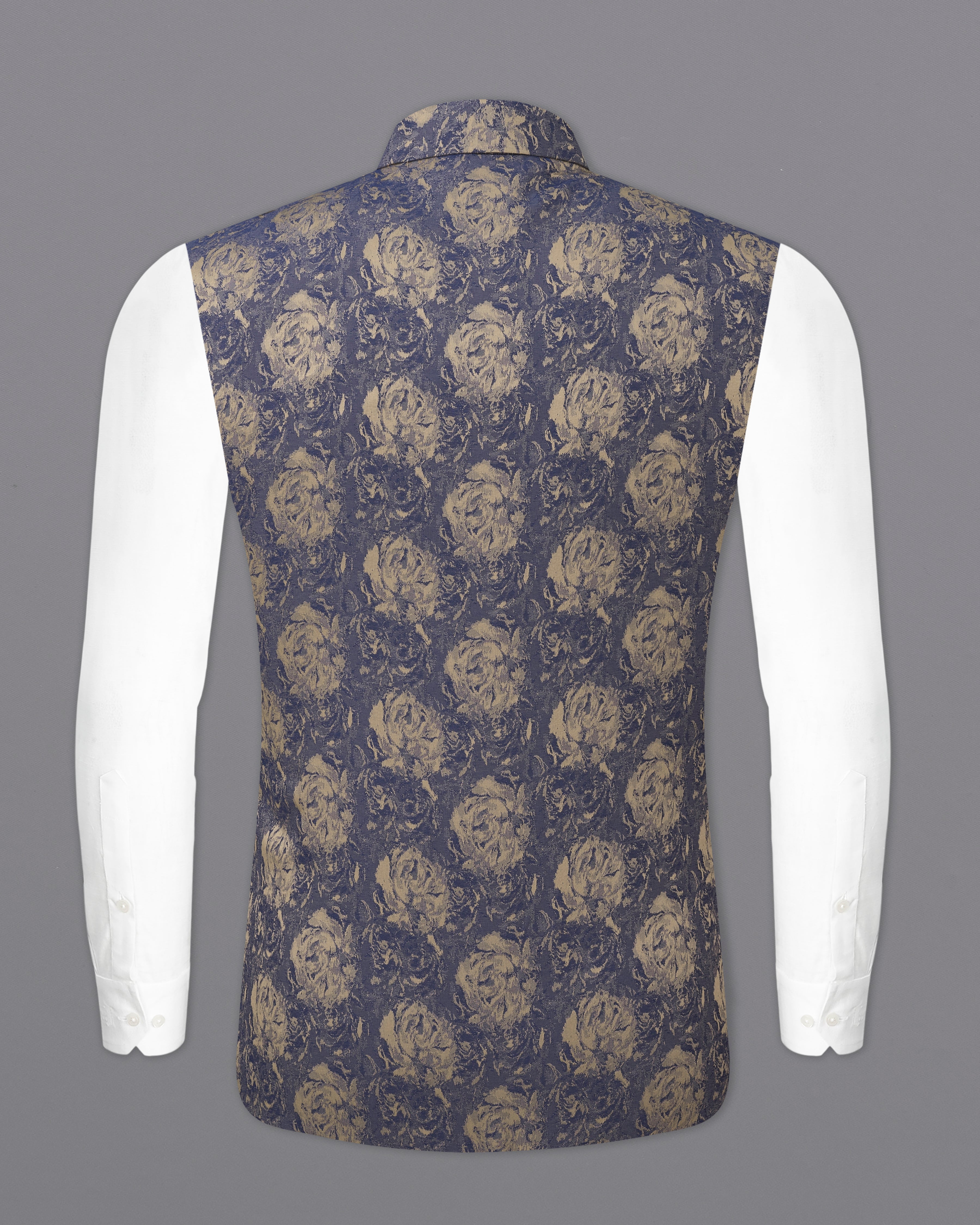 Gravel Blue and Black Jacquard Textured Designer Nehru jacket WC2349-36, WC2349-38, WC2349-40, WC2349-42, WC2349-44, WC2349-46, WC2349-48, WC2349-50, WC2349-52, WC2349-54, WC2349-56, WC2349-58, WC2349-60