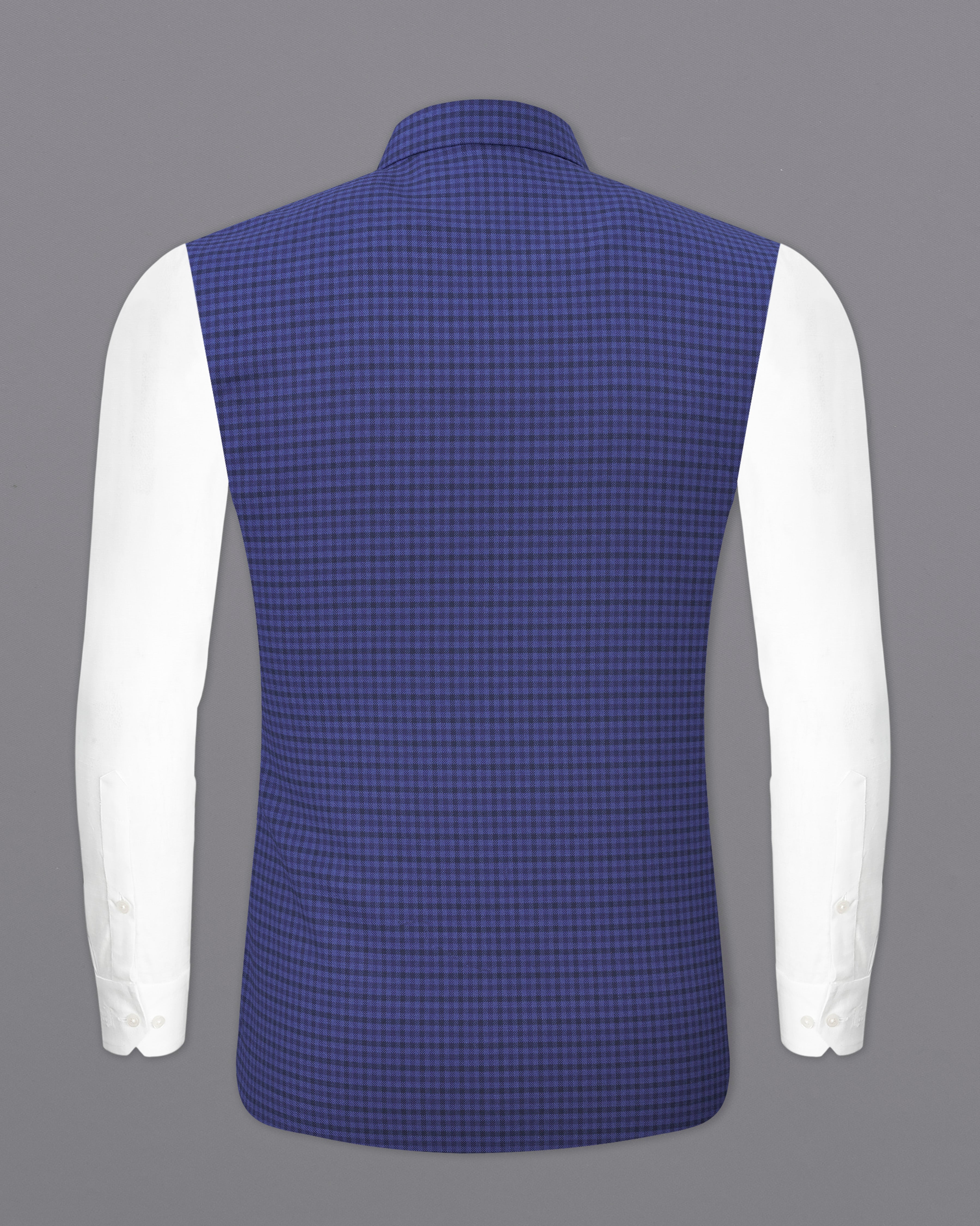 Victoria Blue Gingham Checkered Nehru Jacket WC2496-38, WC2496-39, WC2496-40, WC2496-42, WC2496-44, WC2496-46, WC2496-48, WC2496-50, WC2496-52