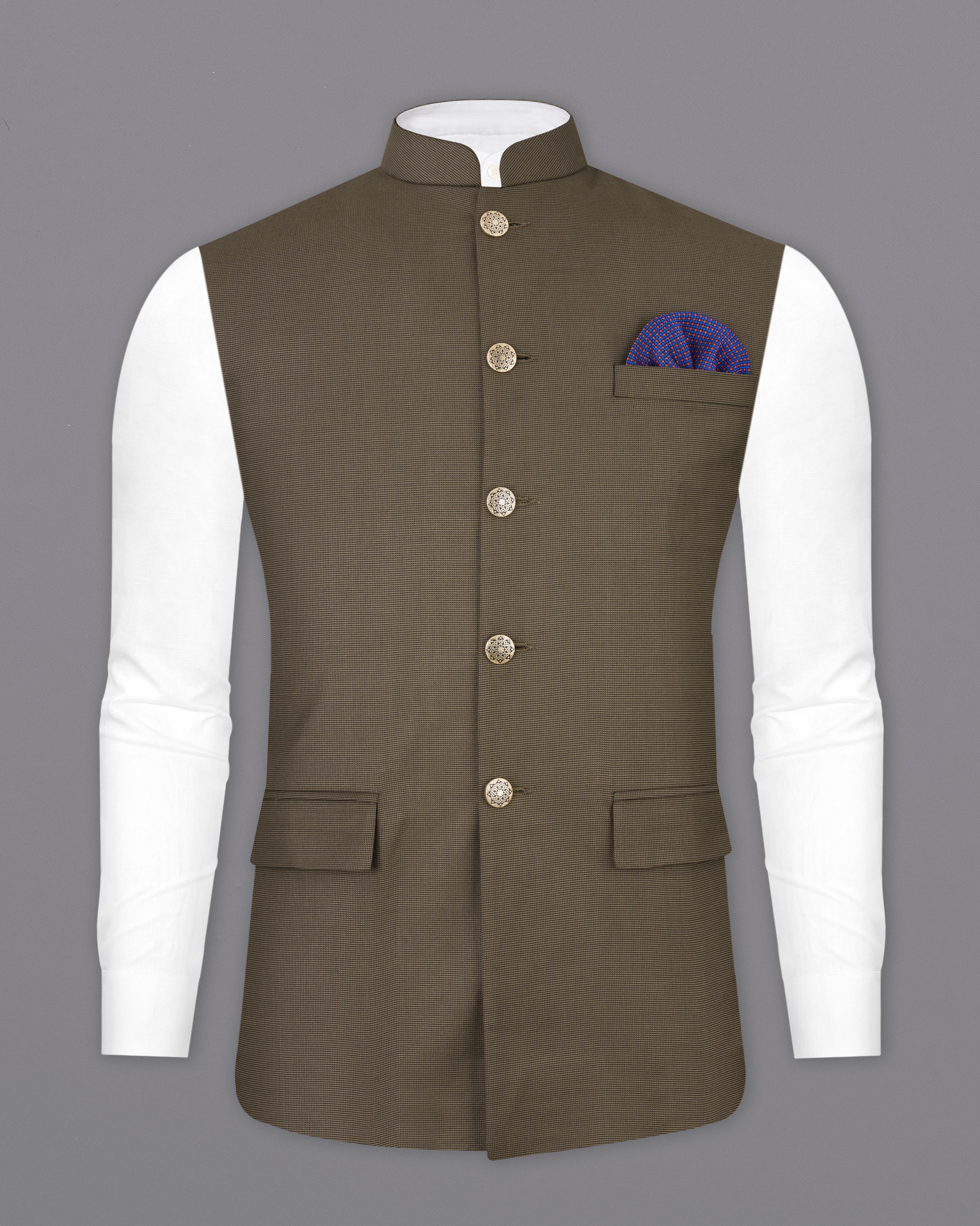 Fuscous Brown Nehru Jacket WC2514-38, WC2514-39, WC2514-40, WC2514-42, WC2514-44, WC2514-46, WC2514-48, WC2514-50, WC2514-52