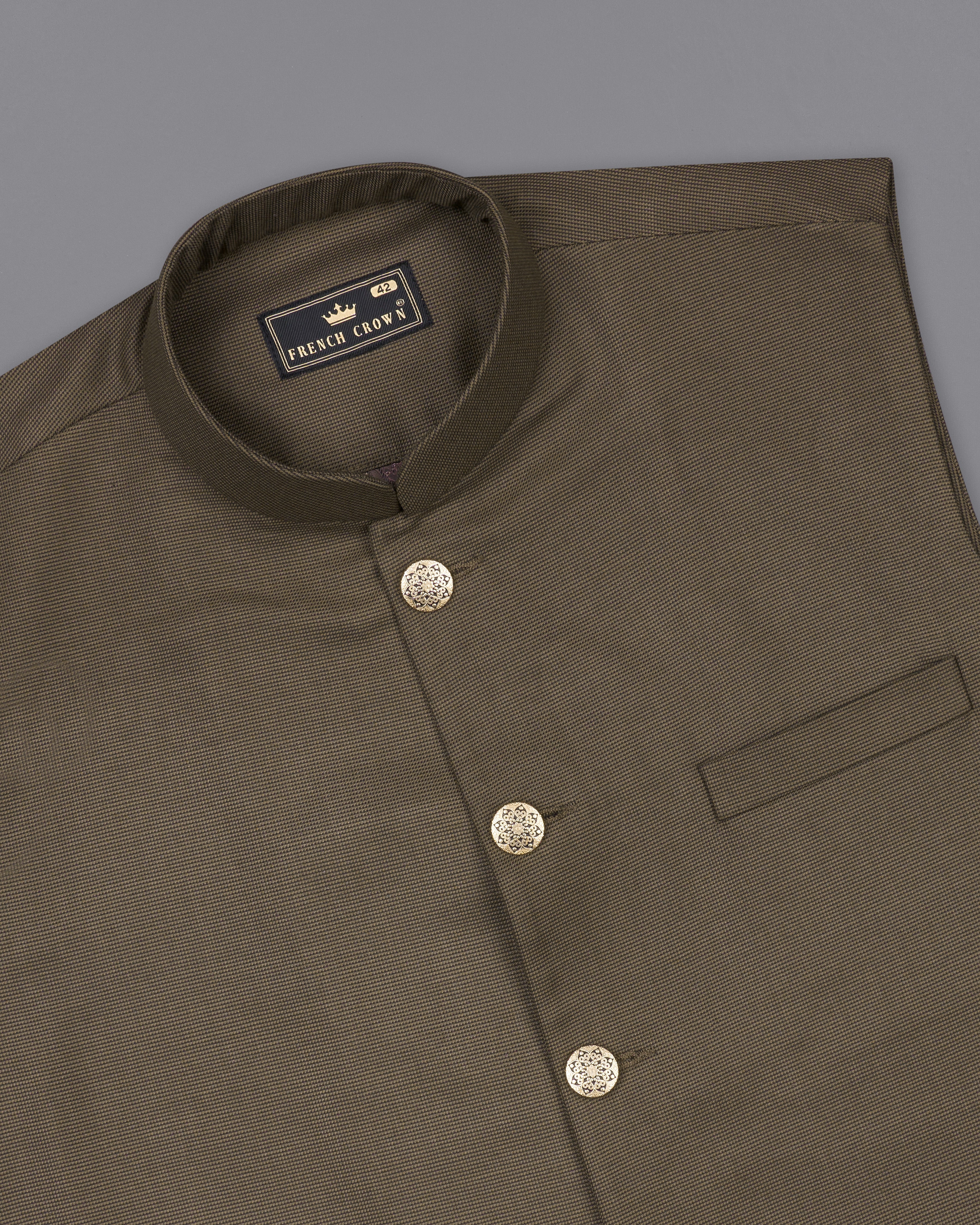 Fuscous Brown Nehru Jacket WC2514-38, WC2514-39, WC2514-40, WC2514-42, WC2514-44, WC2514-46, WC2514-48, WC2514-50, WC2514-52