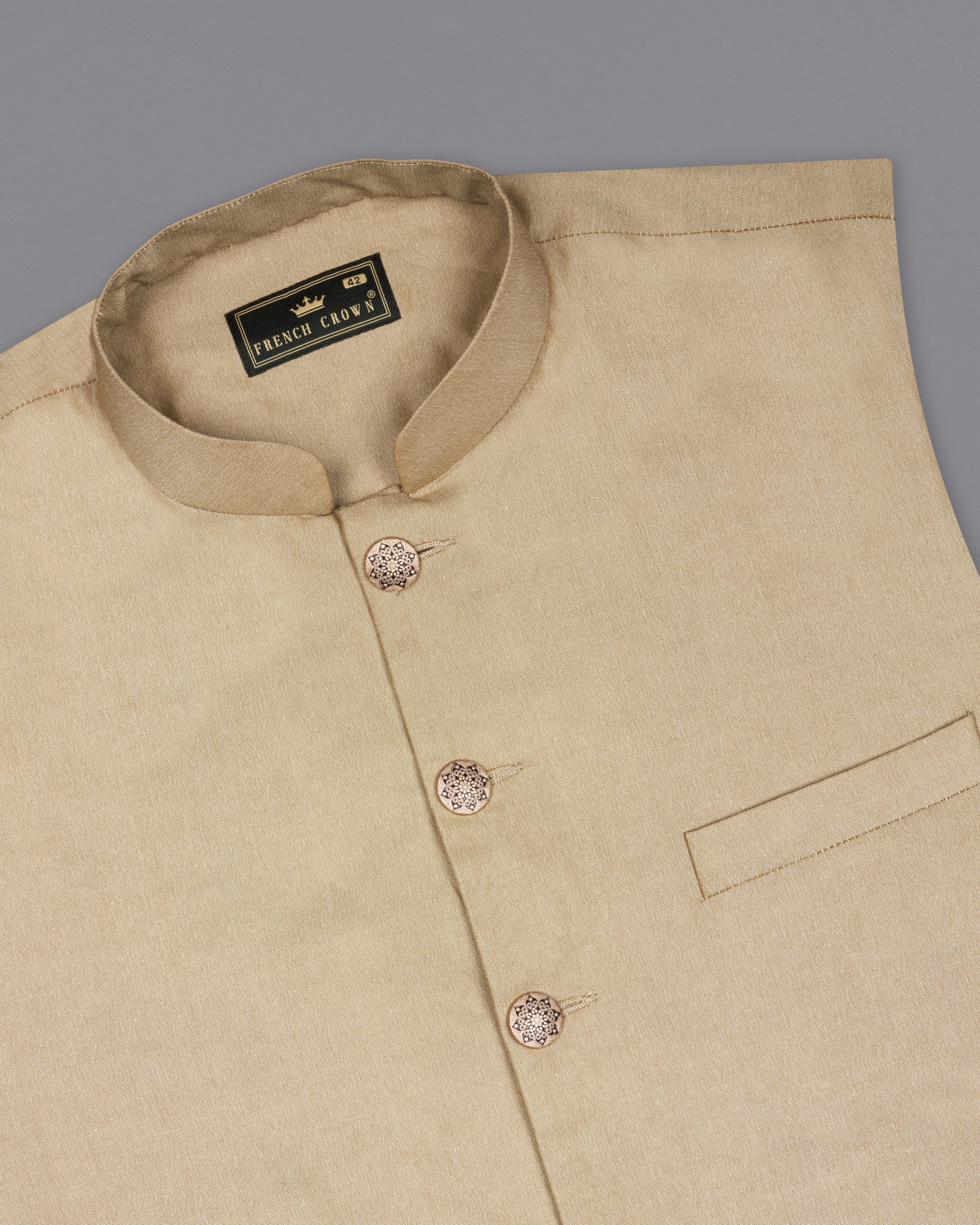 Heathered Light Brown Nehru Jacket WC2718-36, WC2718-38, WC2718-40, WC2718-42, WC2718-44, WC2718-46, WC2718-48, WC2718-50, WC2718-52, WC2718-54, WC2718-56, WC2718-58, WC2718-60