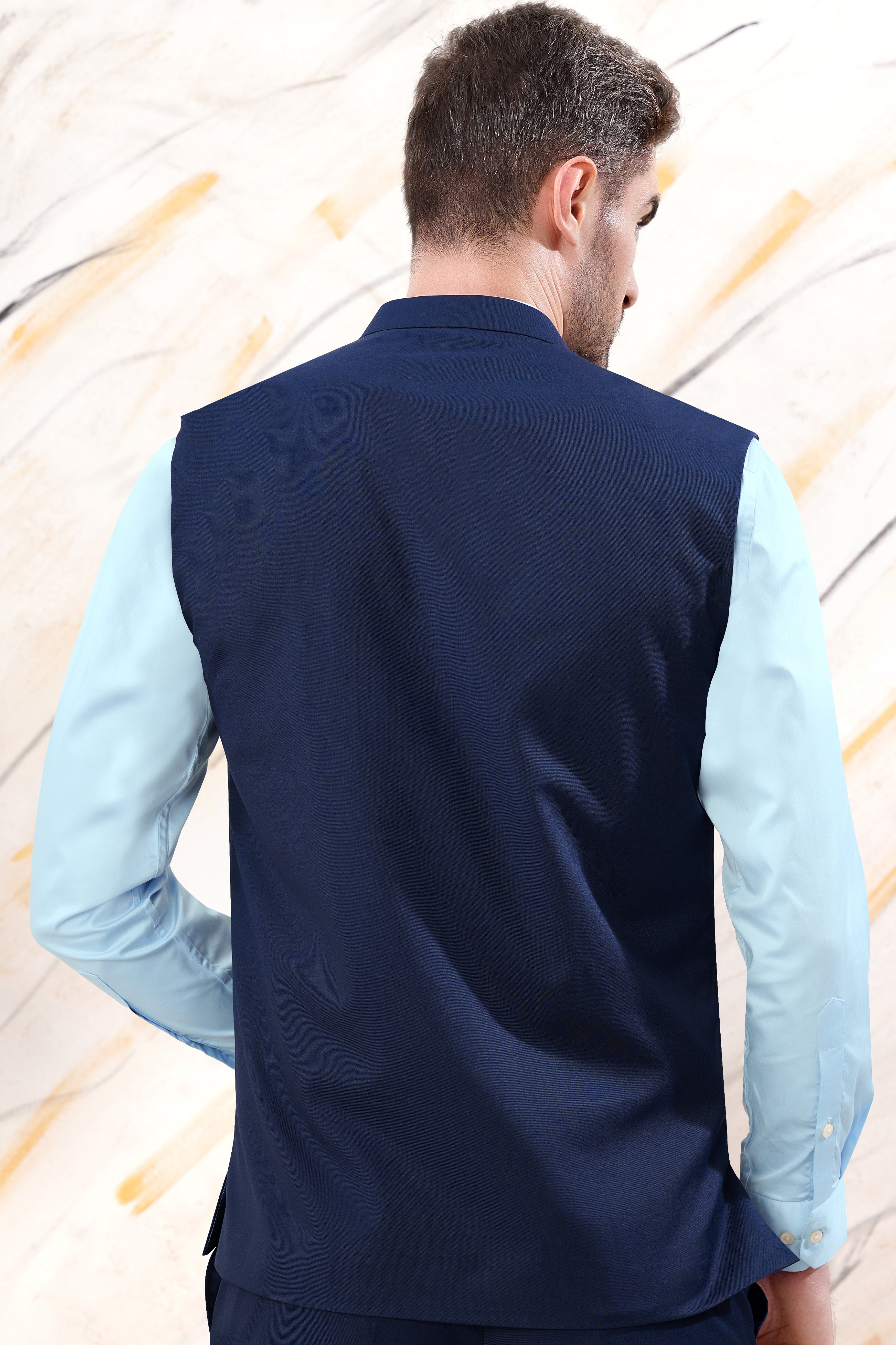 Cloud Burst Blue Wool Rich Nehru Jacket WC3061-36, WC3061-38, WC3061-40, WC3061-42, WC3061-44, WC3061-46, WC3061-48, WC3061-50, WC3061-52, WC3061-54, WC3061-56, WC3061-58, WC3061-60
