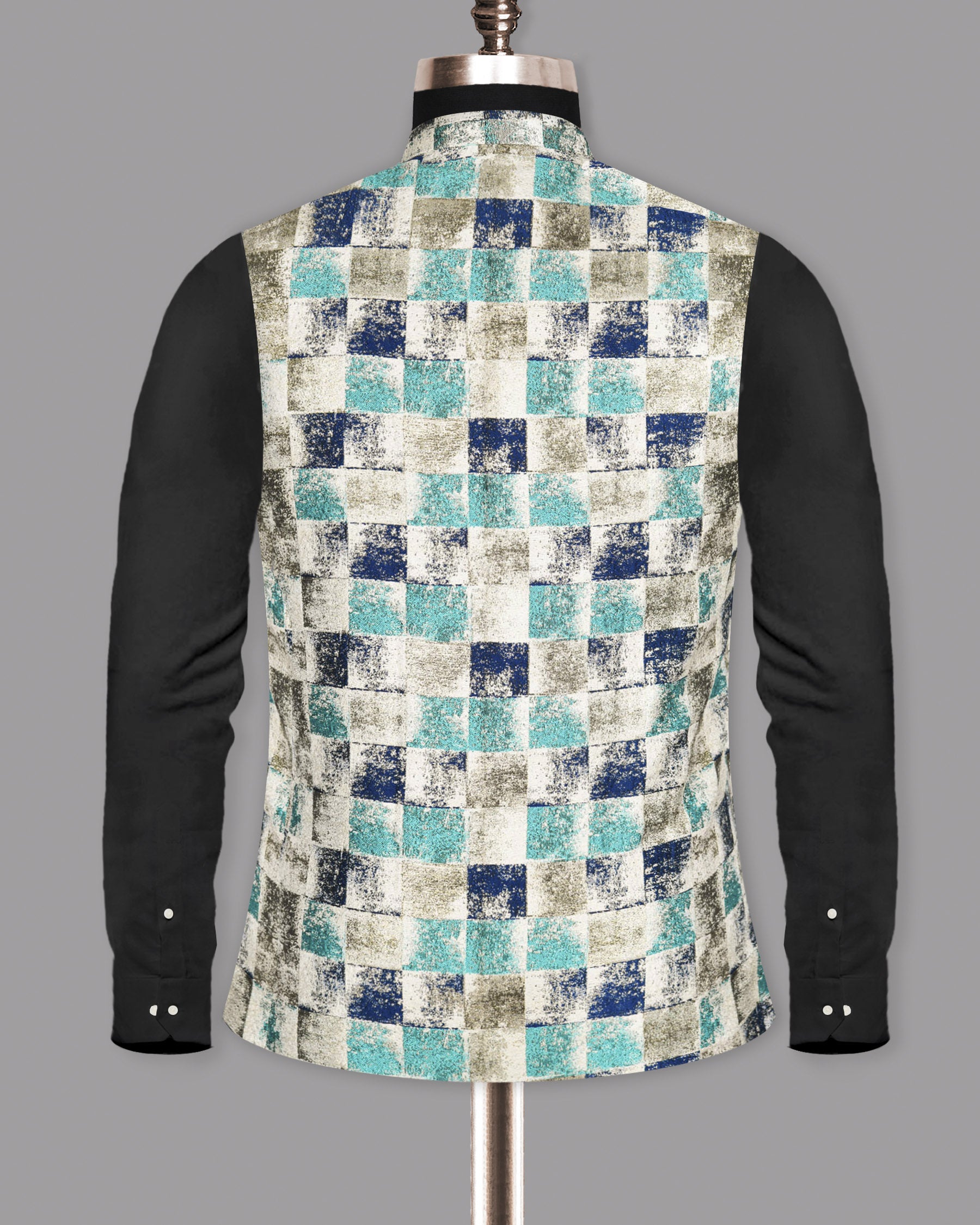 Cream with Colourful Fading Box Jacquard Patterned Designer Waistcoat