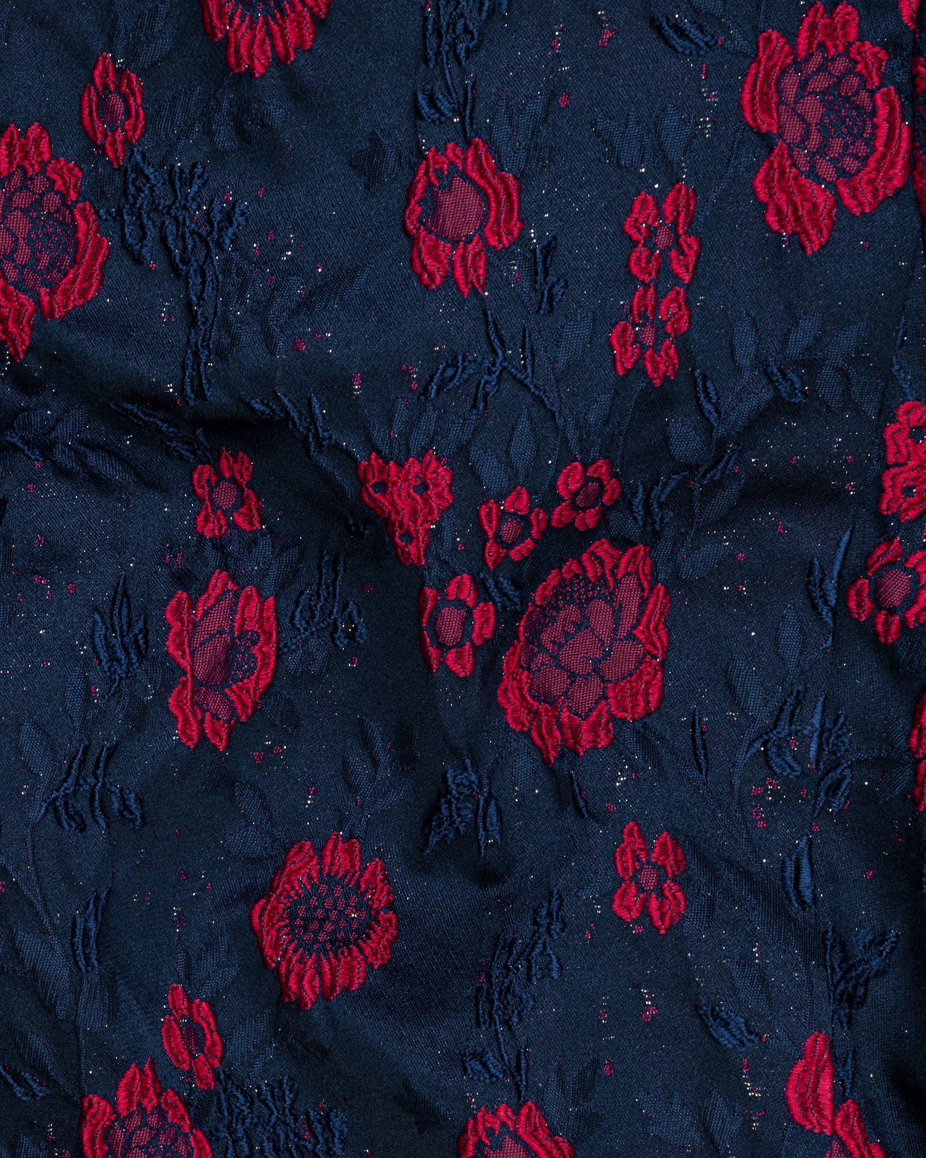Navy with Red Flower Jacquard Patterned Designer Waistcoat