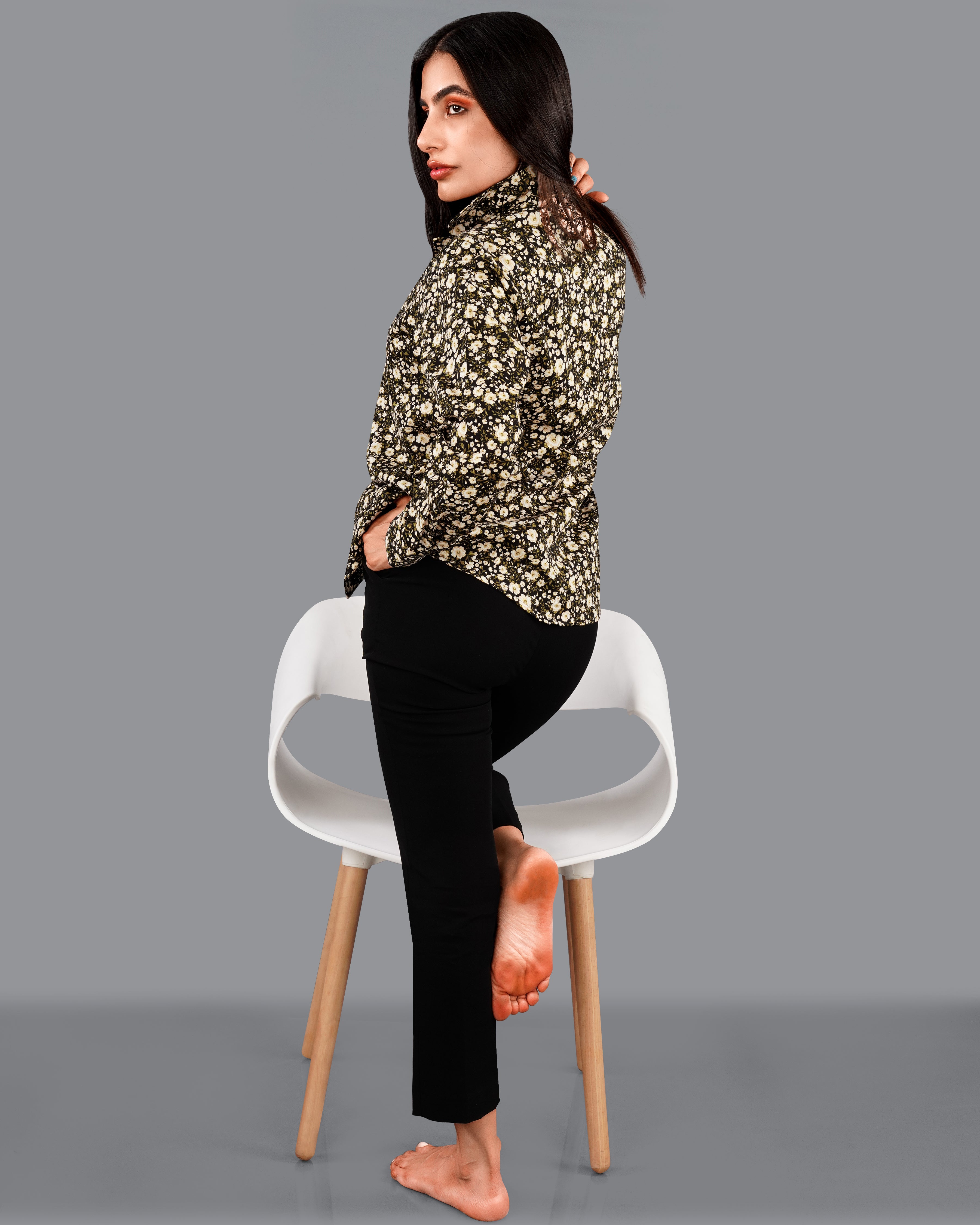 Jade Black with Timberwolf Cream Ditsy Printed Premium Cotton Shirt WS002-32, WS002-34, WS002-36, WS002-38, WS002-40, WS002-42