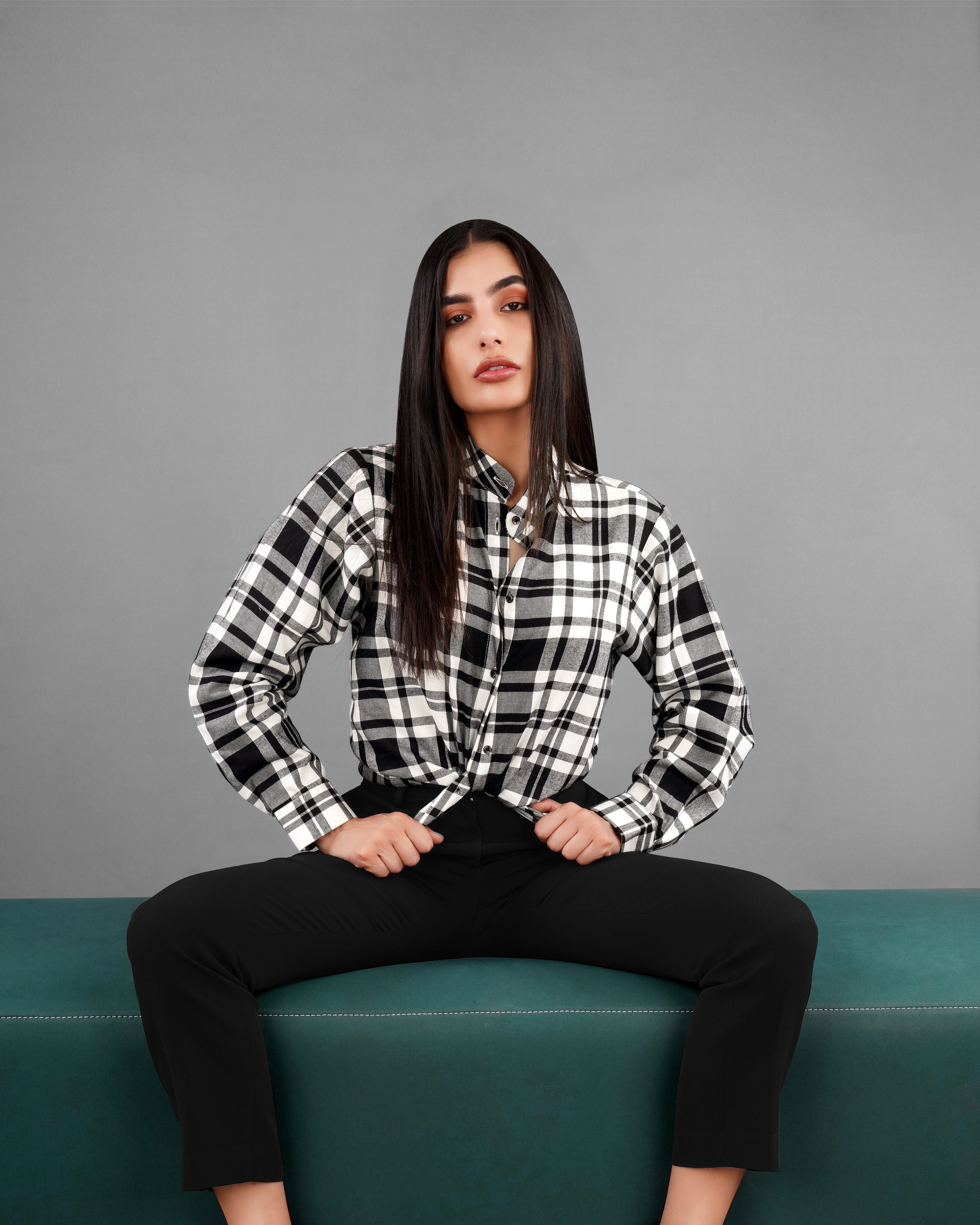 Jade Black and White Plaid Premium Cotton Shirt WS004-M-BLK-32, WS004-M-BLK-34, WS004-M-BLK-36, WS004-M-BLK-38, WS004-M-BLK-40, WS004-M-BLK-42