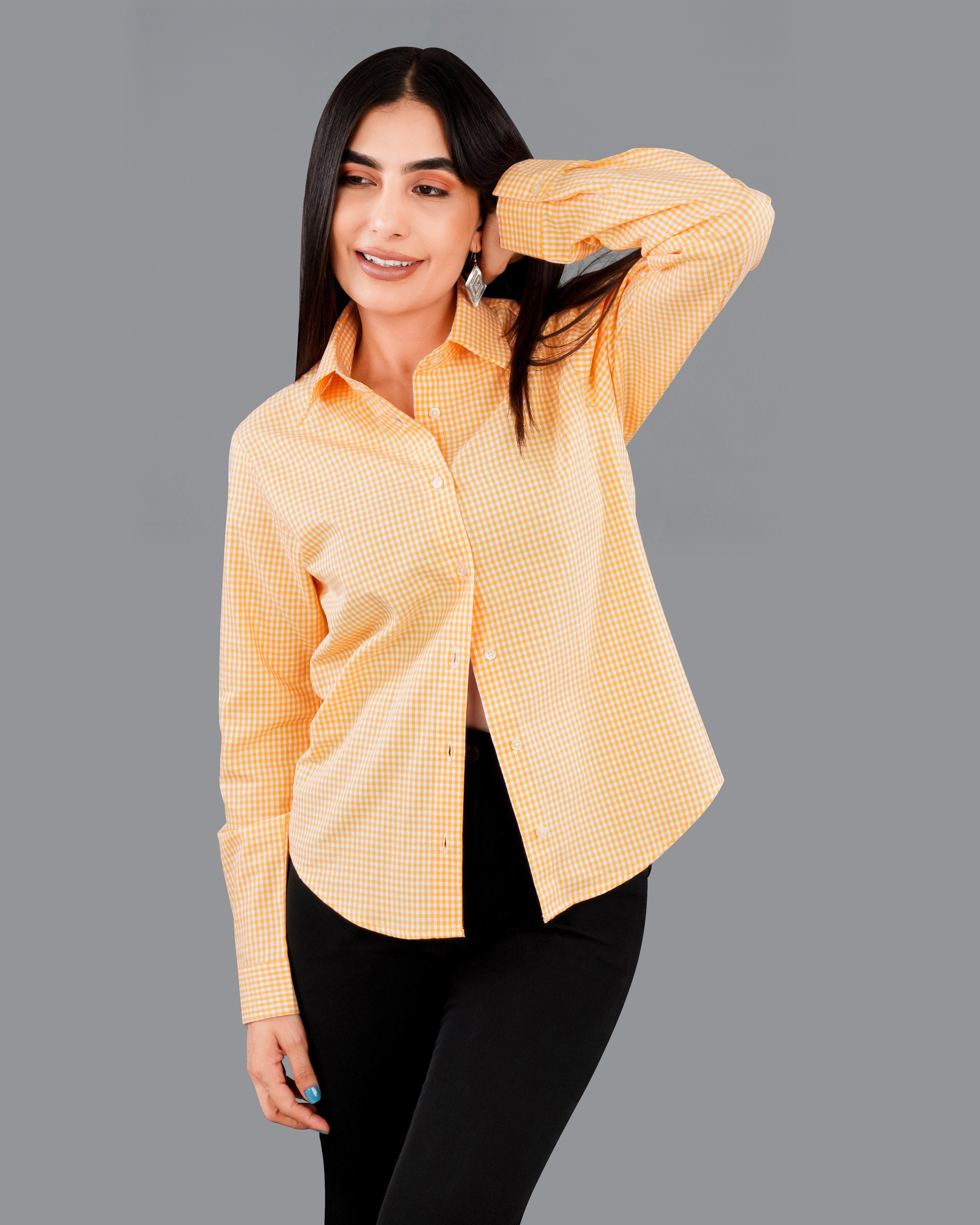 Bright White with Texas Orange Checkered Premium Cotton Shirt WS012-32, WS012-34, WS012-36, WS012-38, WS012-40, WS012-42