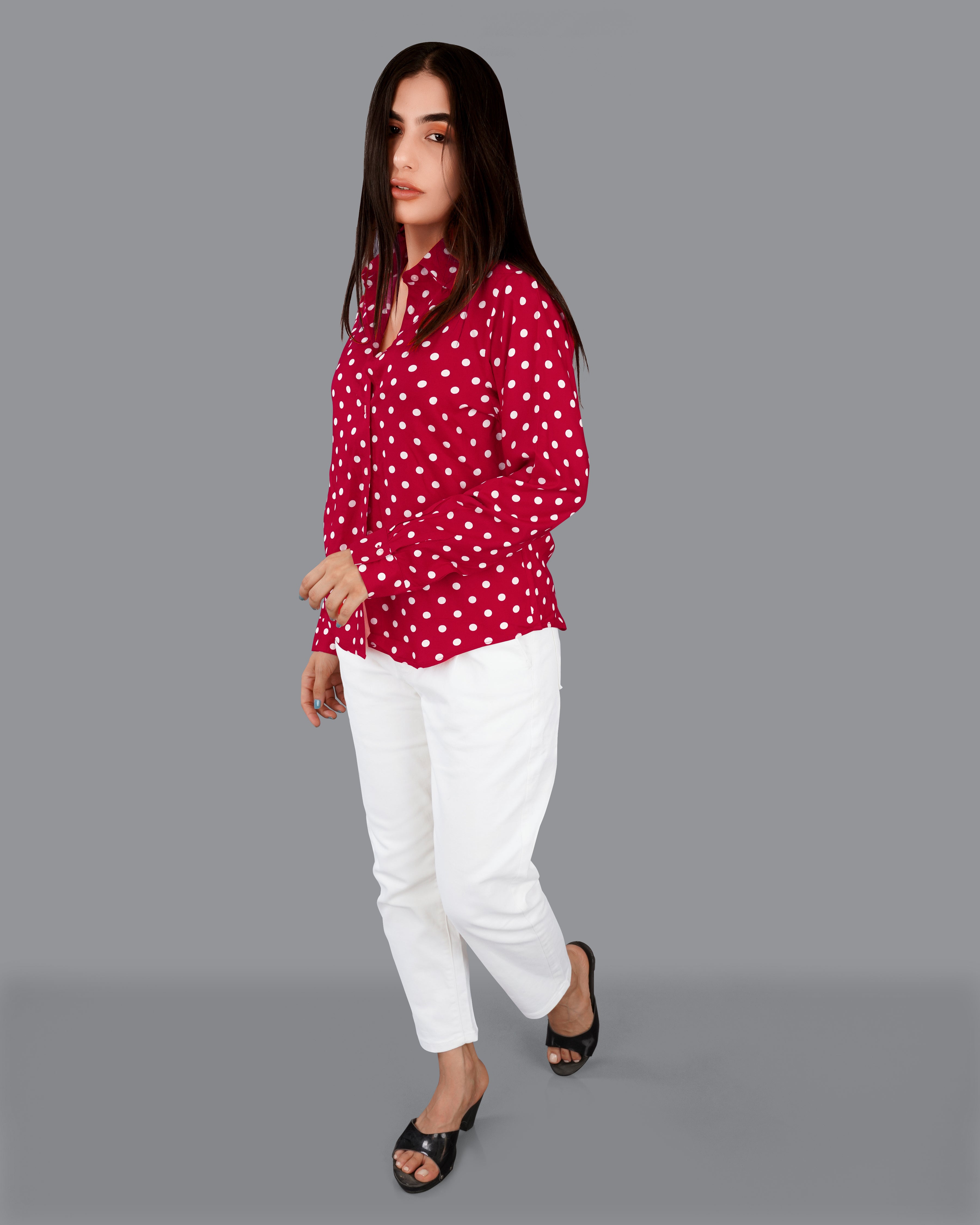 Shiraz Red Polka Dots Premium Tencel Shirt