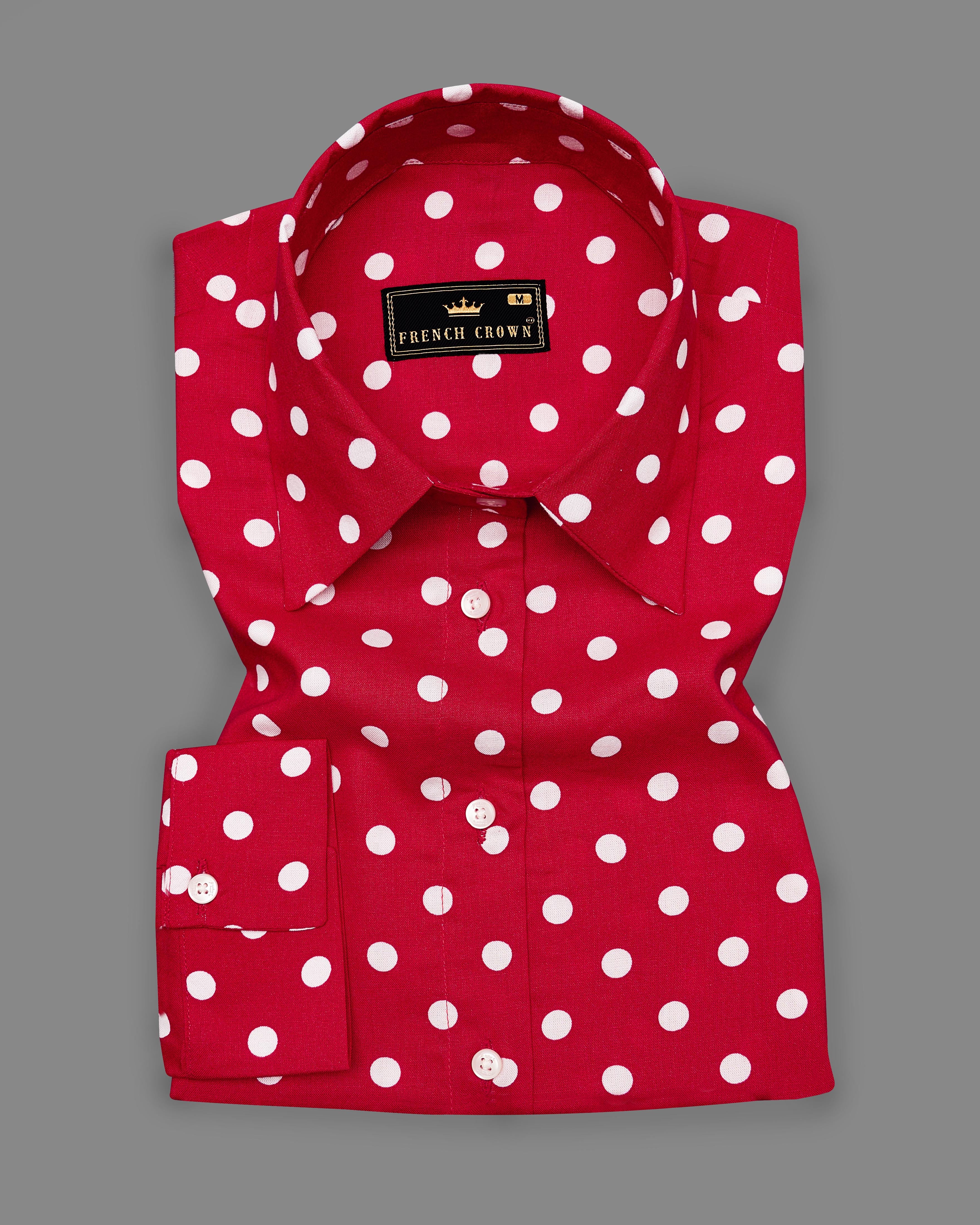 Shiraz Red Polka Dotted Premium Tencel Shirt WS016-32, WS016-34, WS016-36, WS016-38, WS016-40, WS016-42