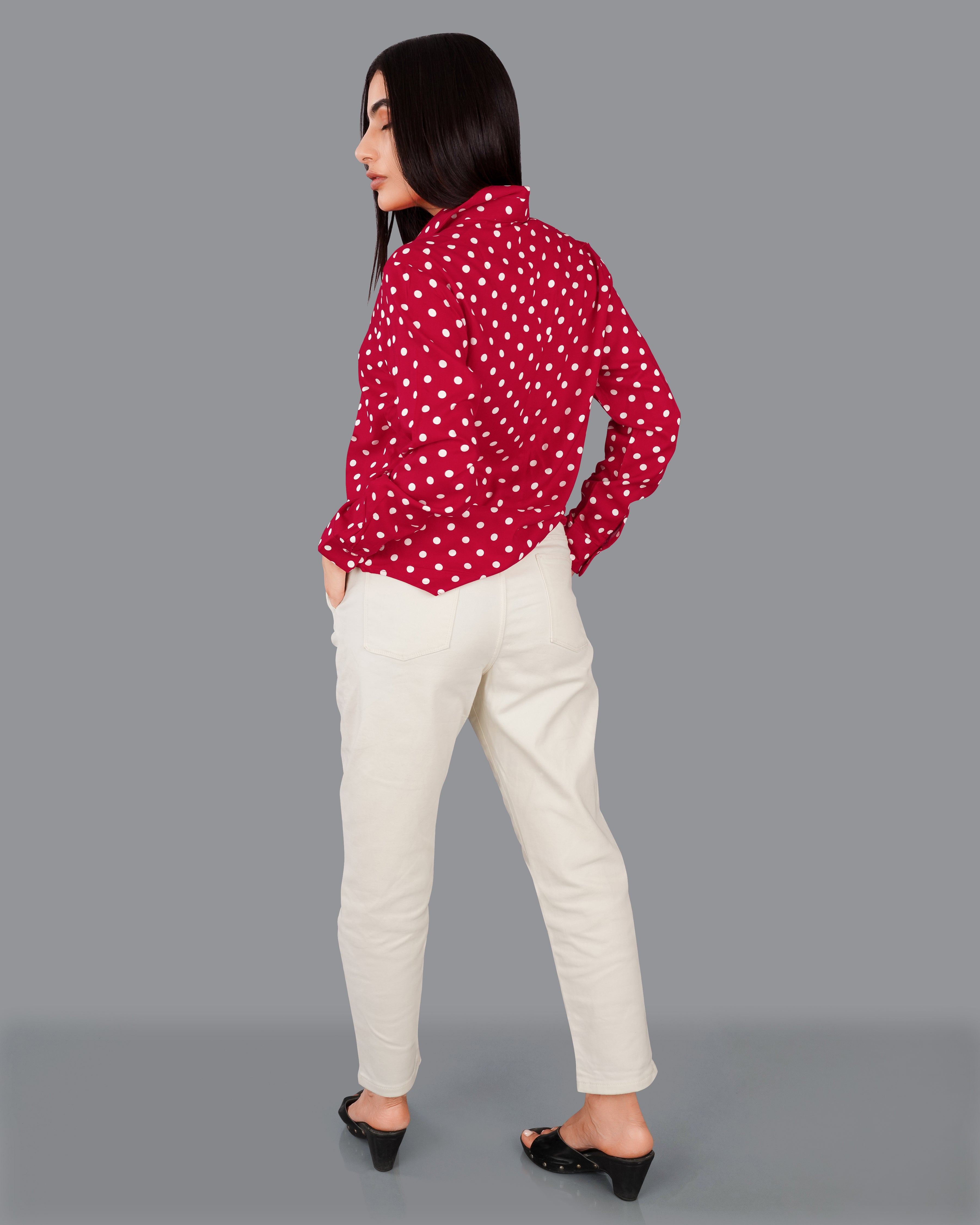 Shiraz Red Polka Dotted Premium Tencel Shirt WS016-32, WS016-34, WS016-36, WS016-38, WS016-40, WS016-42