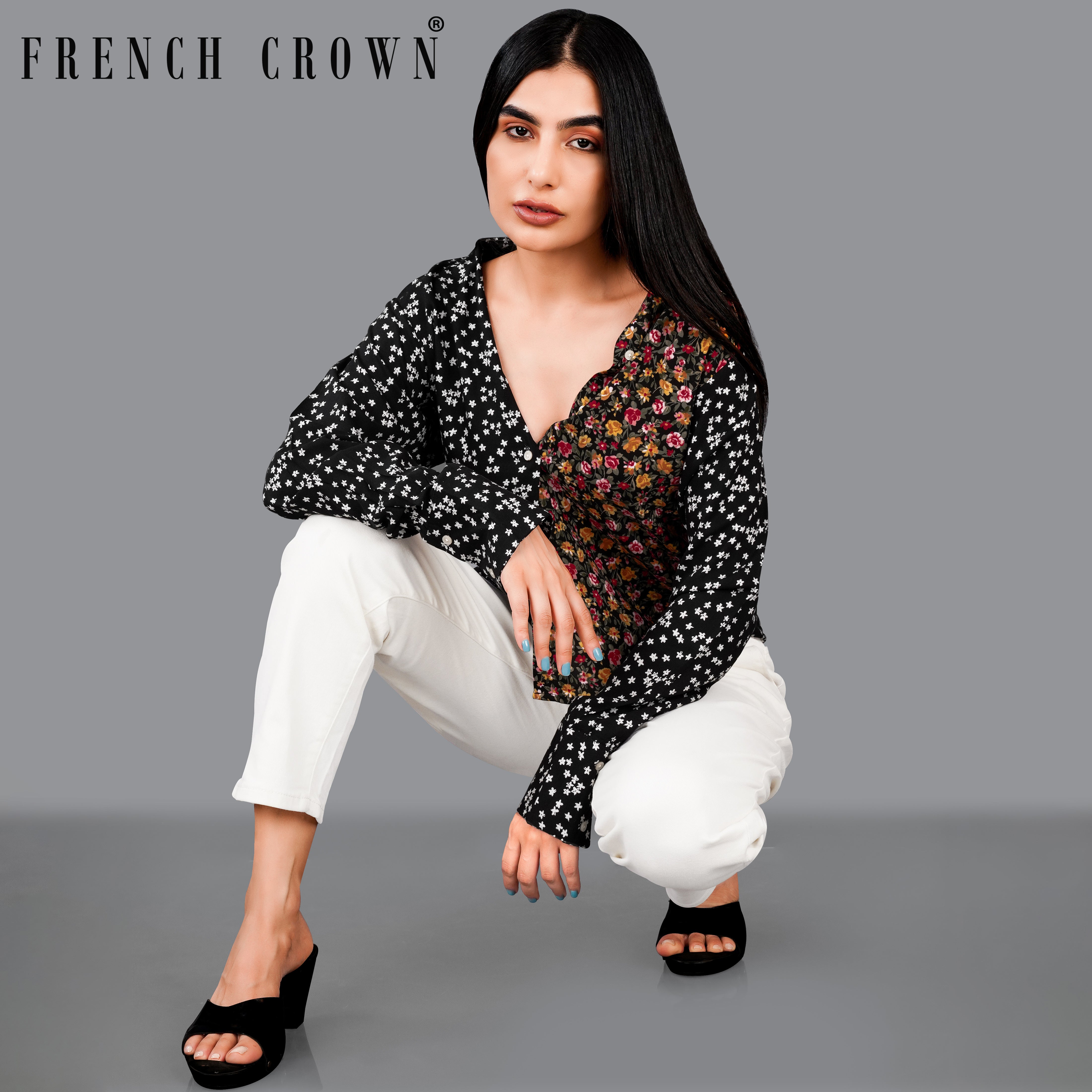 Jade Black Ditsy Printed Premium Cotton Shirt WS017-M-32, WS017-M-34, WS017-M-36, WS017-M-38, WS017-M-40, WS017-M-42