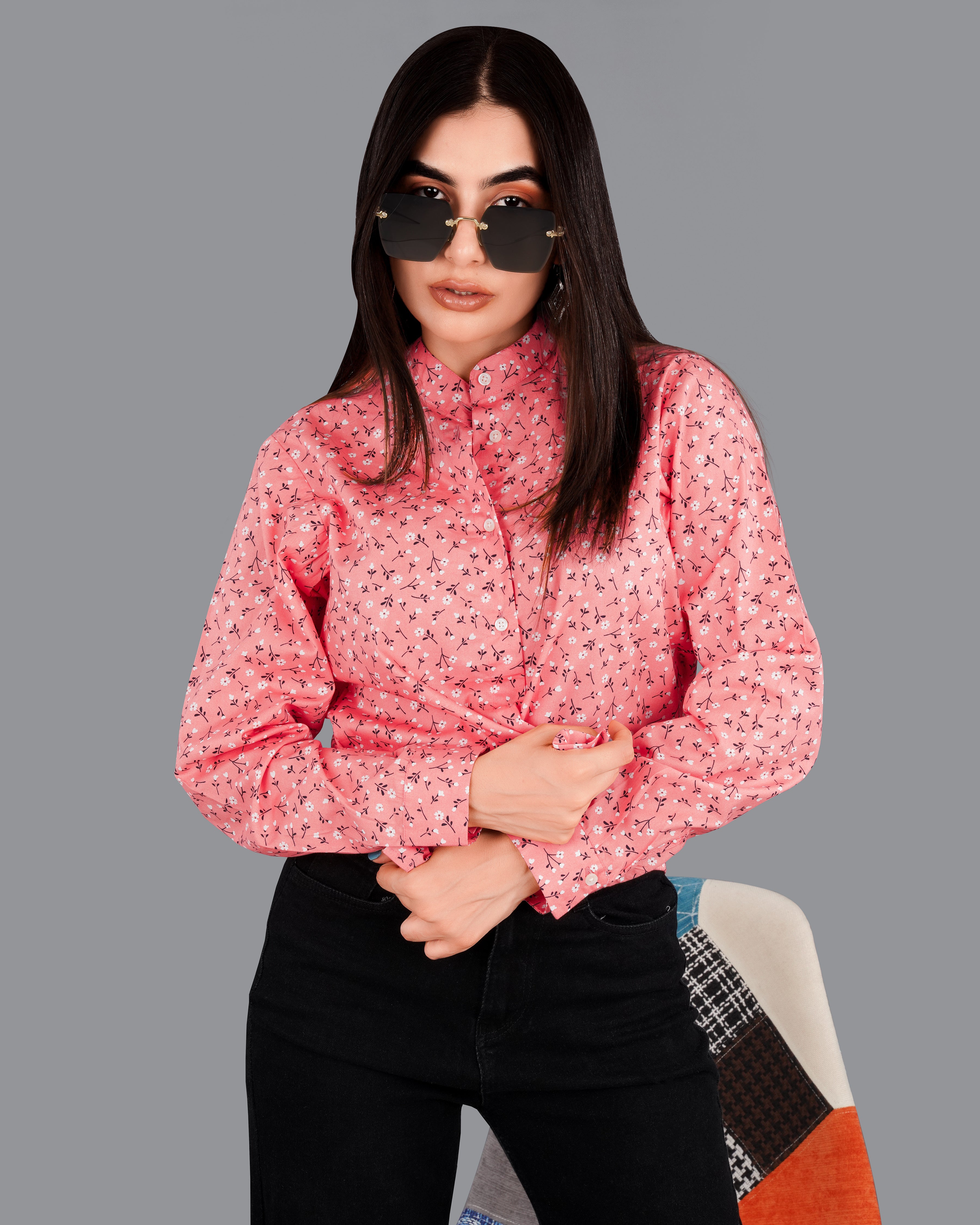 Coral Pink Ditsy Printed Premium Cotton Shirt WS024-M-32, WS024-M-34, WS024-M-36, WS024-M-38, WS024-M-40, WS024-M-42