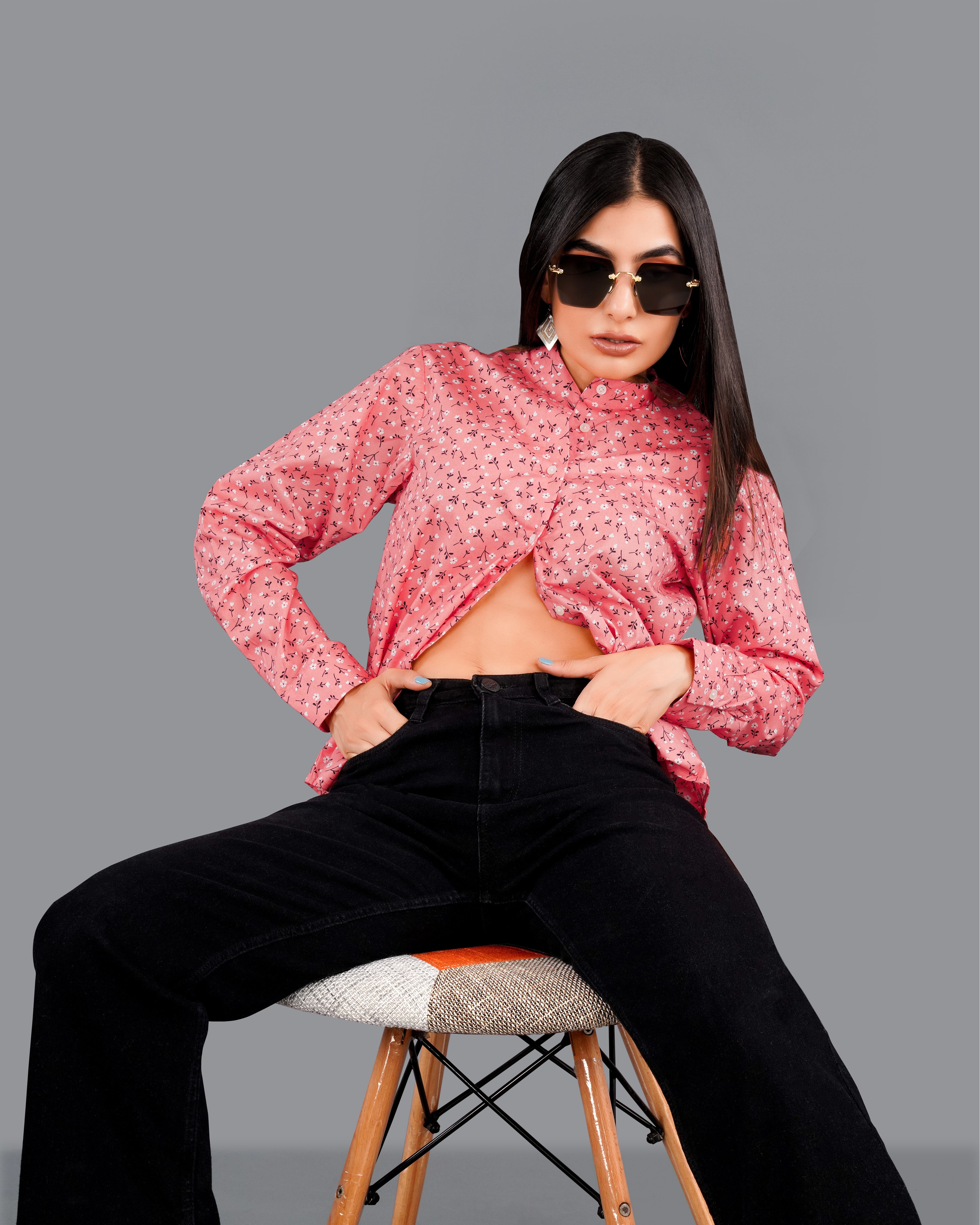 Coral Pink Ditsy Printed Premium Cotton Shirt WS024-M-32, WS024-M-34, WS024-M-36, WS024-M-38, WS024-M-40, WS024-M-42