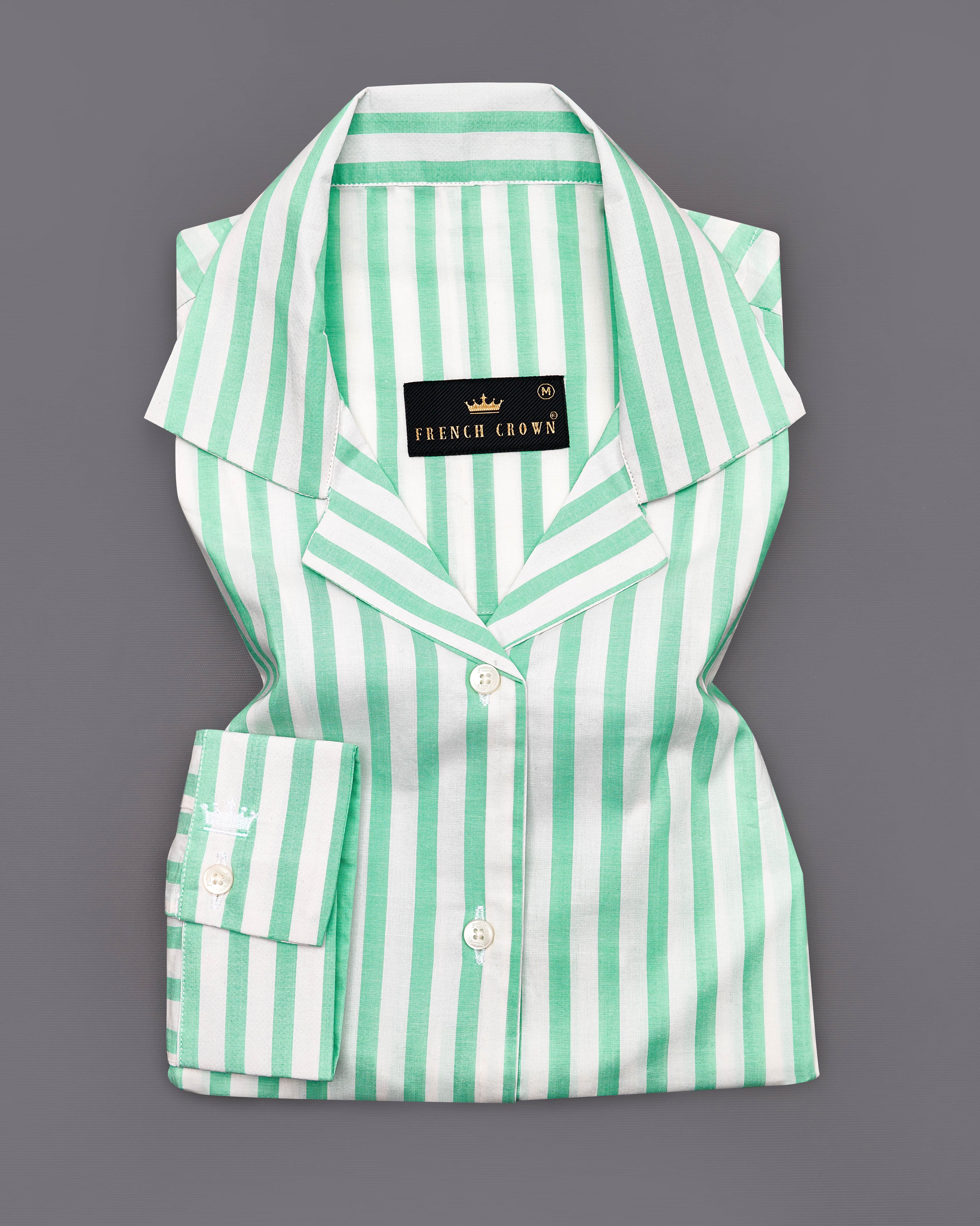 Riptide Green and White Striped Premium Cotton Shirt WS028-CC-32, WS028-CC-34, WS028-CC-36, WS028-CC-38, WS028-CC-40, WS028-CC-42