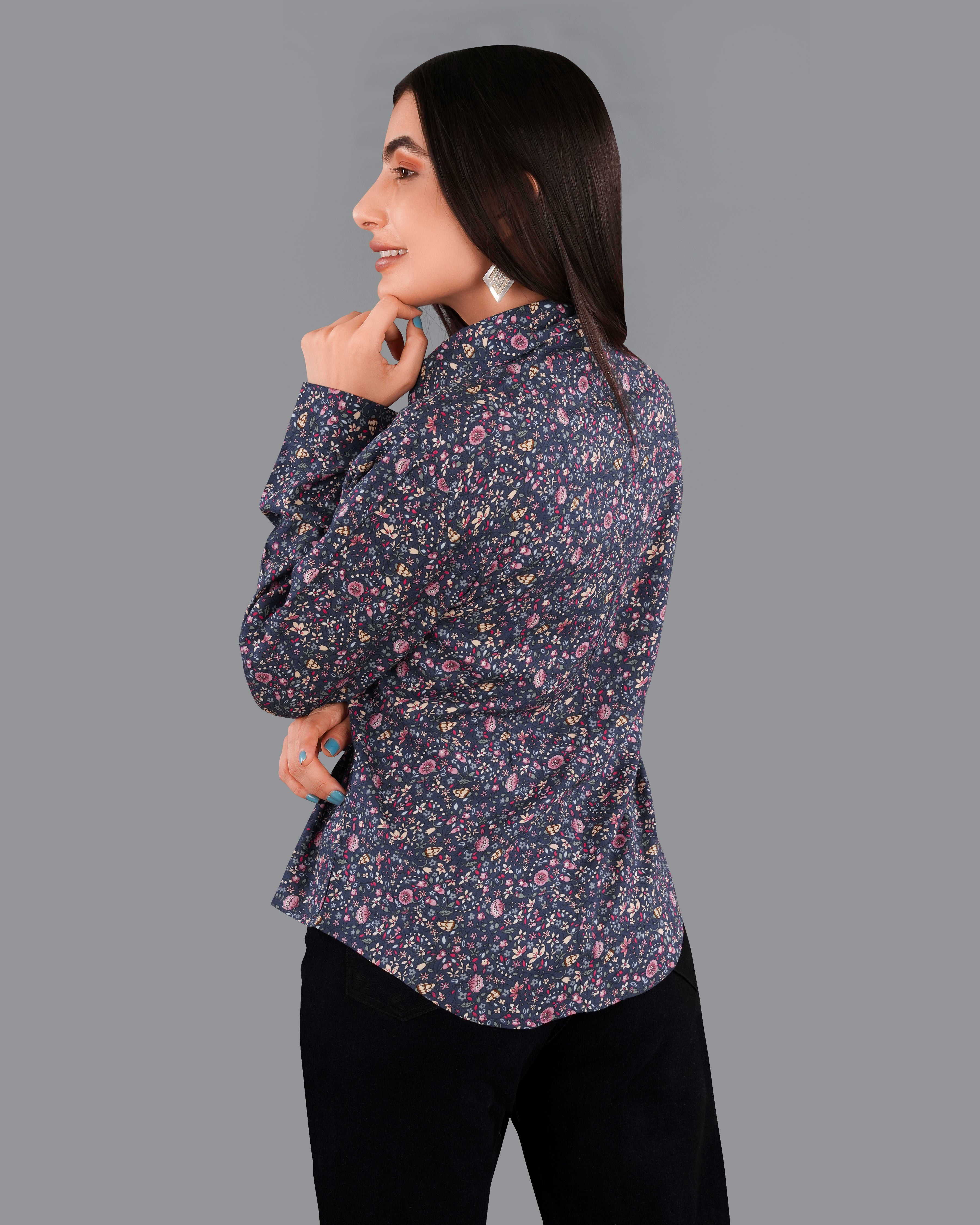 Ebony Blue Ditsy Printed Premium Tencel Shirt WS033-32, WS033-34, WS033-36, WS033-38, WS033-40, WS033-42