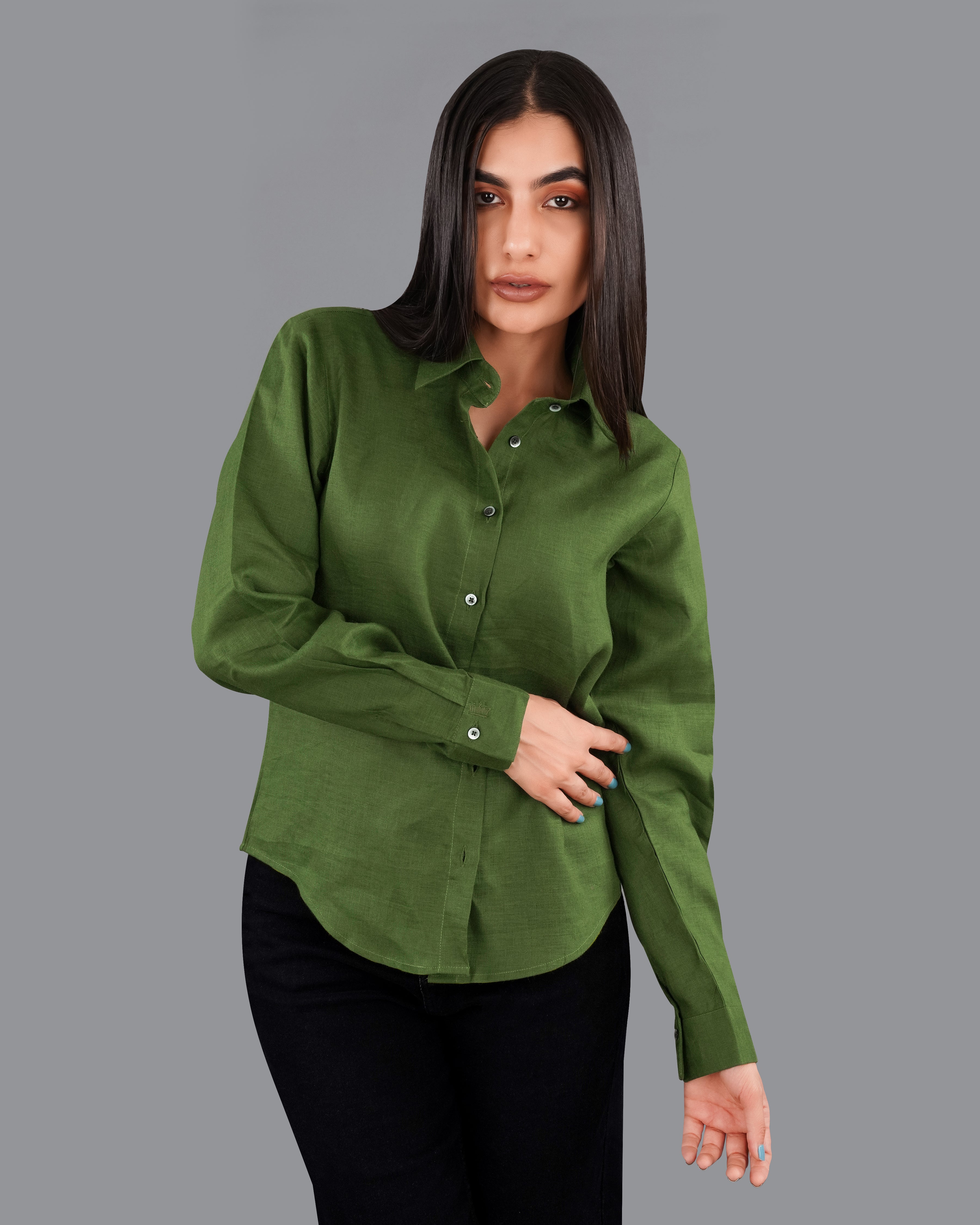 Asparagus Green Premium Linen Shirt WS039-GR-32, WS039-GR-34, WS039-GR-36, WS039-GR-38, WS039-GR-40, WS039-GR-42