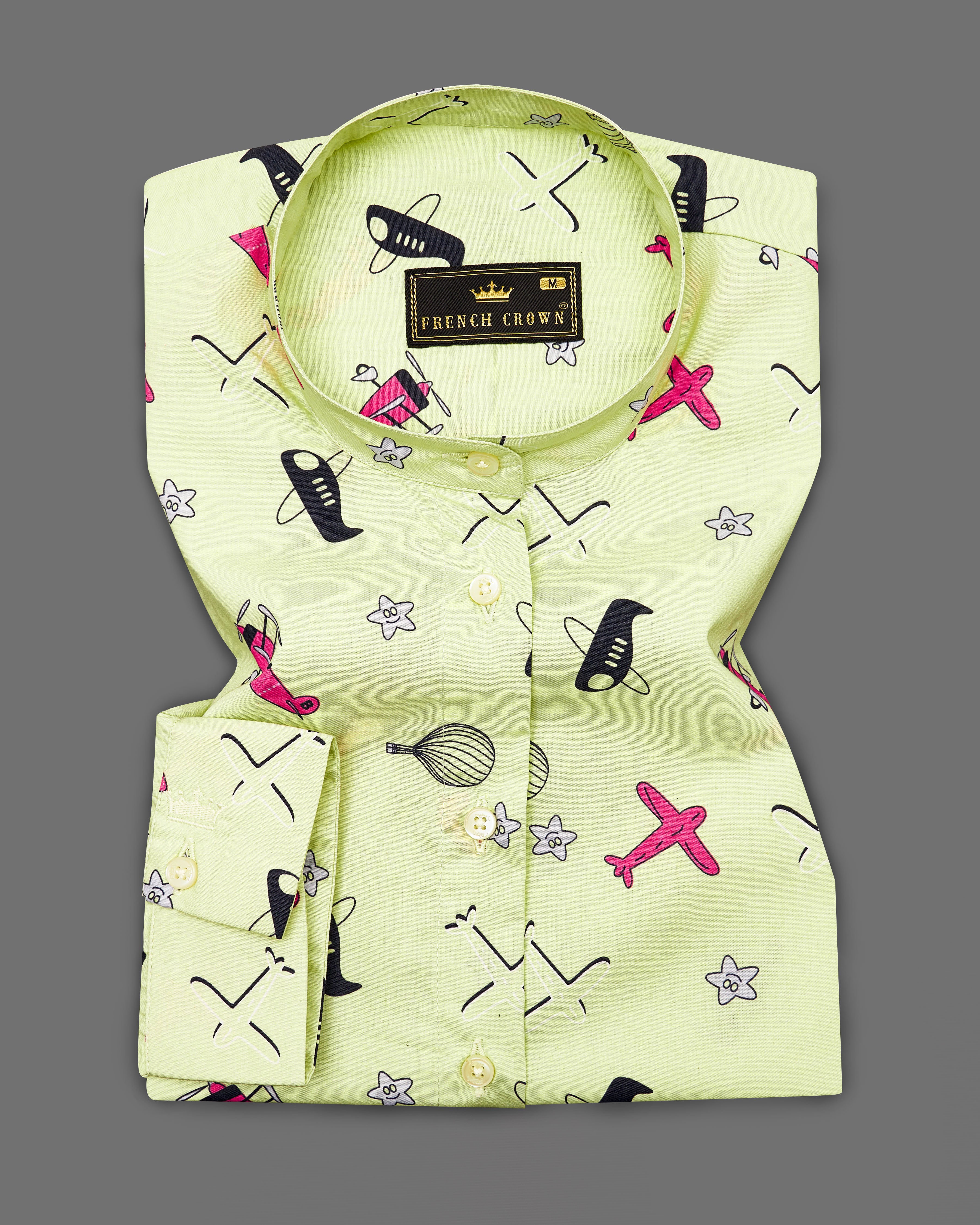 Caper Green Aeroplane Printed Premium Cotton Shirt WS040-M-32, WS040-M-34, WS040-M-36, WS040-M-38, WS040-M-40, WS040-M-42
