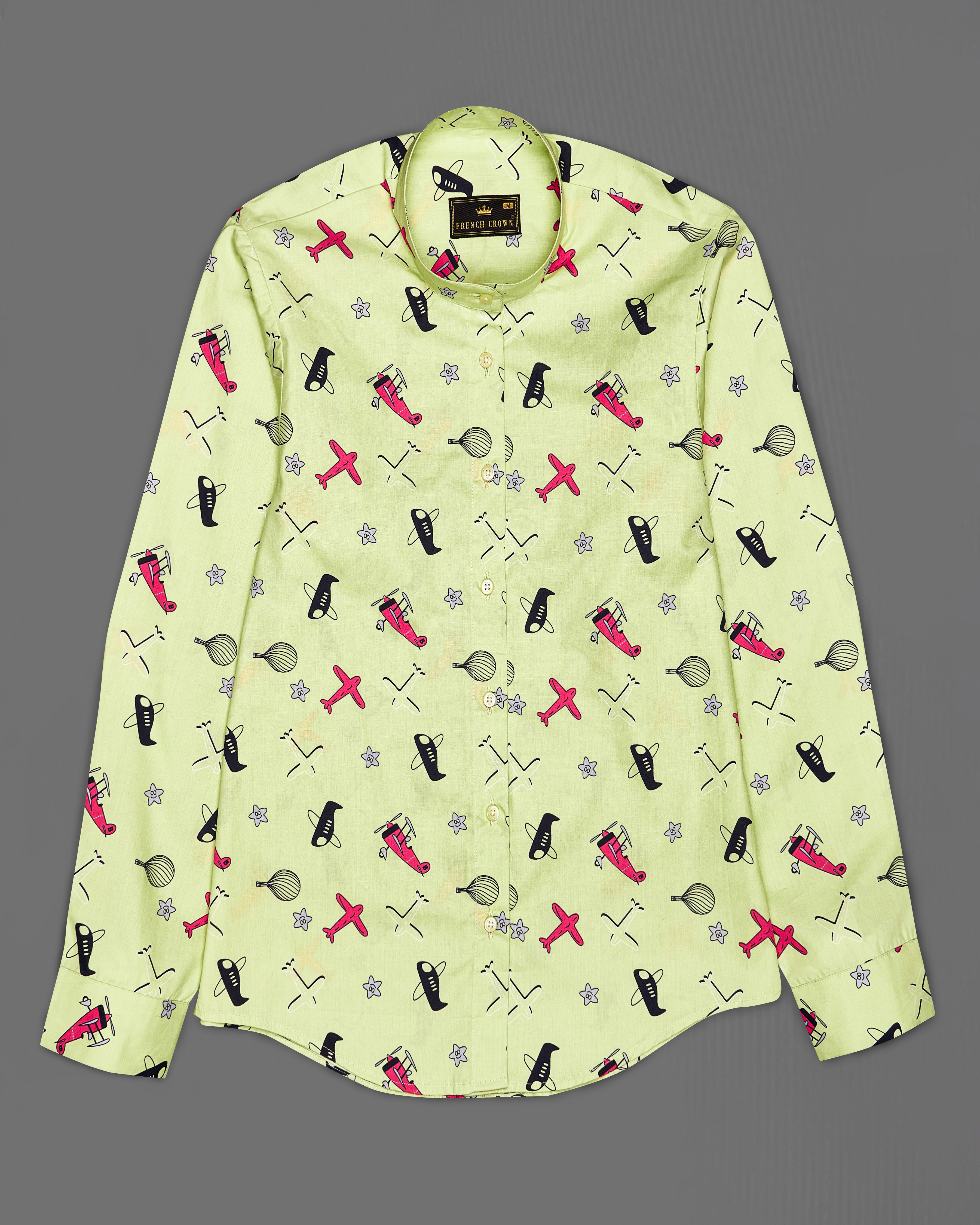 Caper Green Aeroplane Printed Premium Cotton Shirt WS040-M-32, WS040-M-34, WS040-M-36, WS040-M-38, WS040-M-40, WS040-M-42
