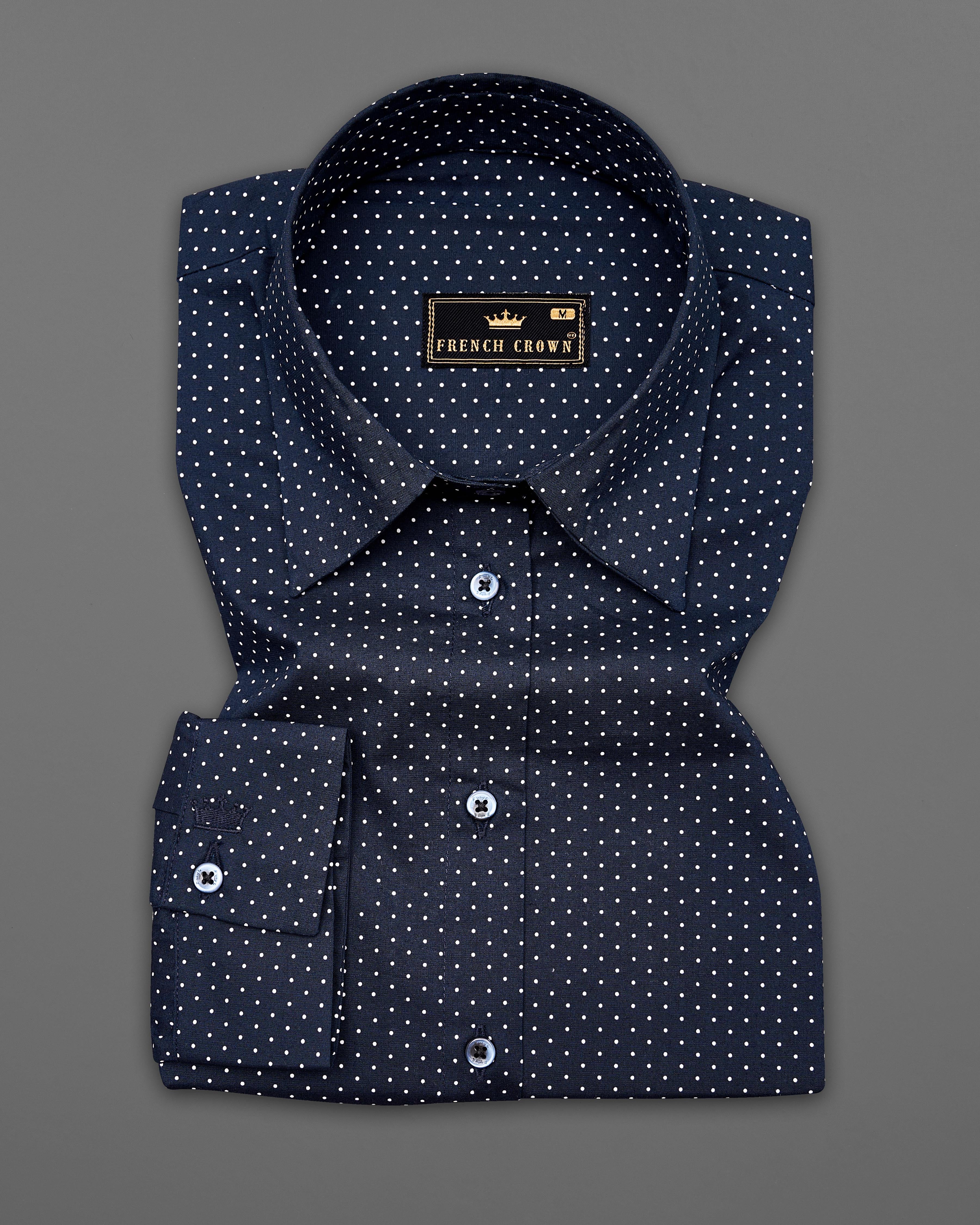 Ebony Clay Blue Polka Dotted Premium Cotton Shirt WS045-BLE-32, WS045-BLE-34, WS045-BLE-36, WS045-BLE-38, WS045-BLE-40, WS045-BLE-42