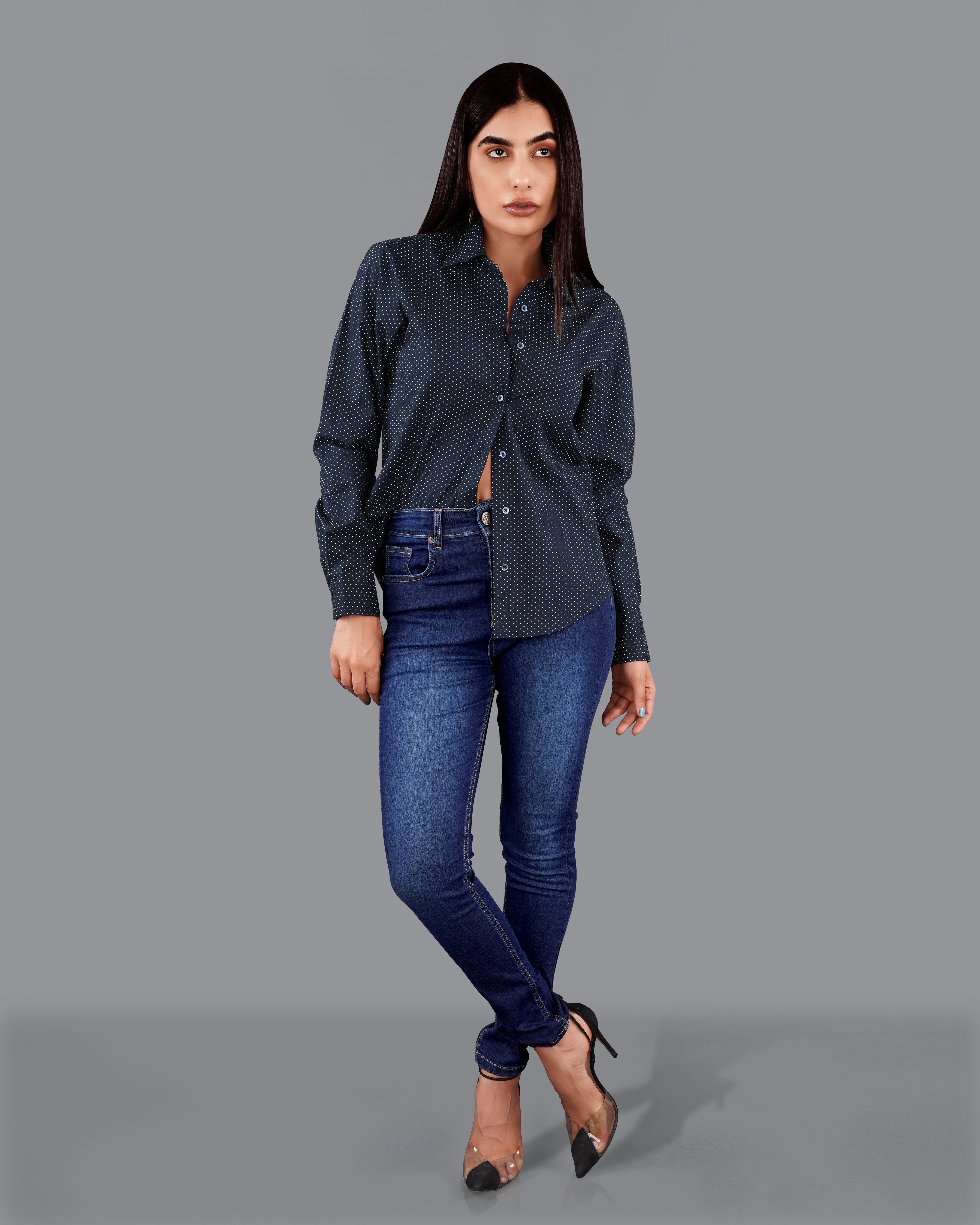 Ebony Clay Blue Polka Dotted Premium Cotton Shirt WS045-BLE-32, WS045-BLE-34, WS045-BLE-36, WS045-BLE-38, WS045-BLE-40, WS045-BLE-42