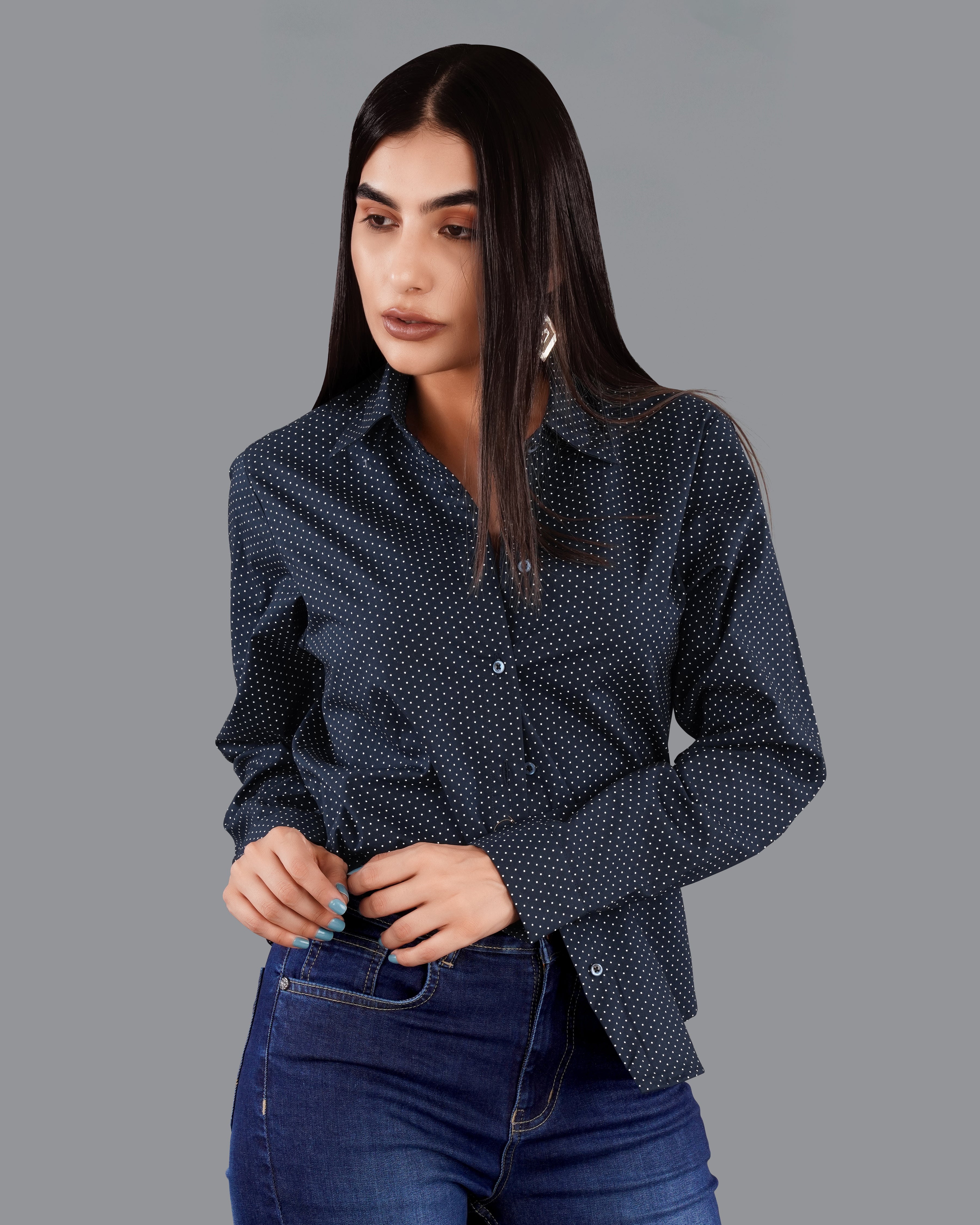 Ebony Clay Blue Polka Dotted Premium Cotton Shirt WS045-BLE-32, WS045-BLE-34, WS045-BLE-36, WS045-BLE-38, WS045-BLE-40, WS045-BLE-42