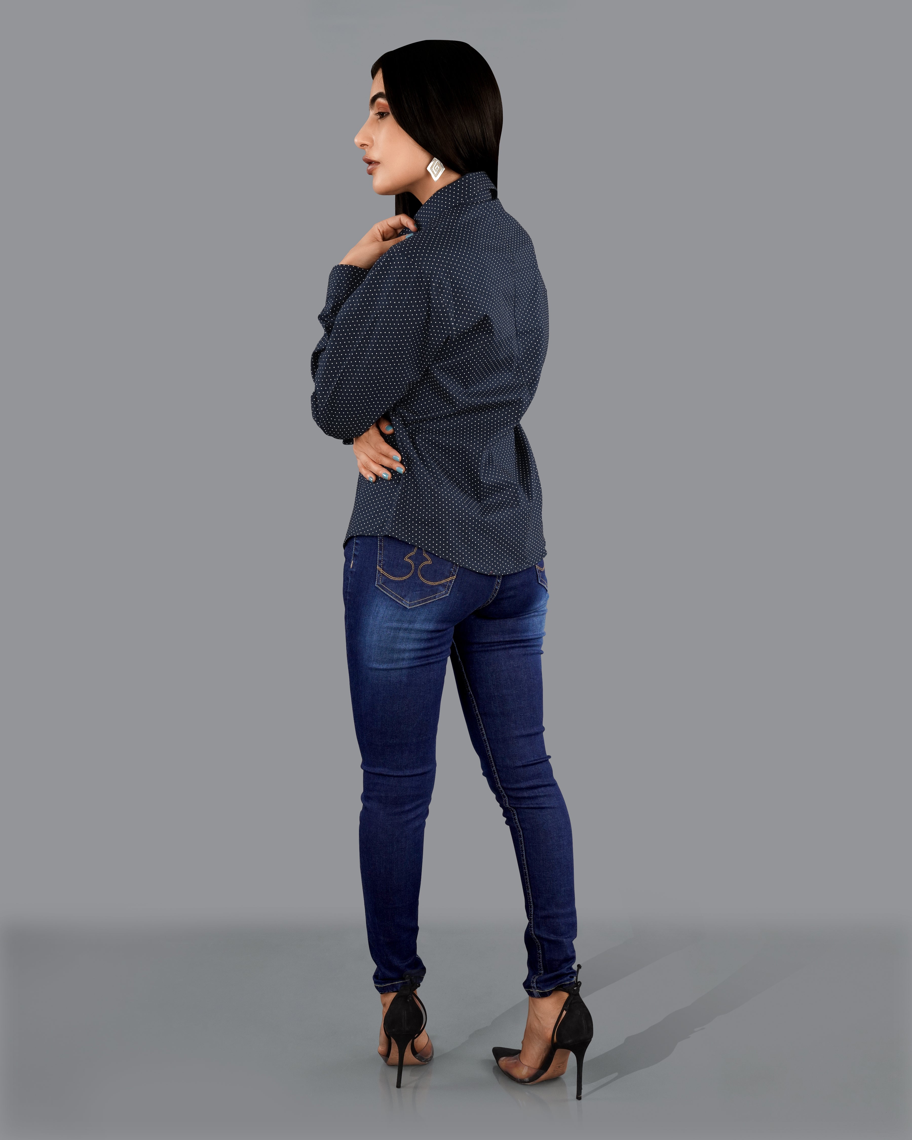 Ebony Clay Blue Polka Dotted Premium Cotton Shirt WS045-BLE-32, WS045-BLE-34, WS045-BLE-36, WS045-BLE-38, WS045-BLE-40, WS045-BLE-42