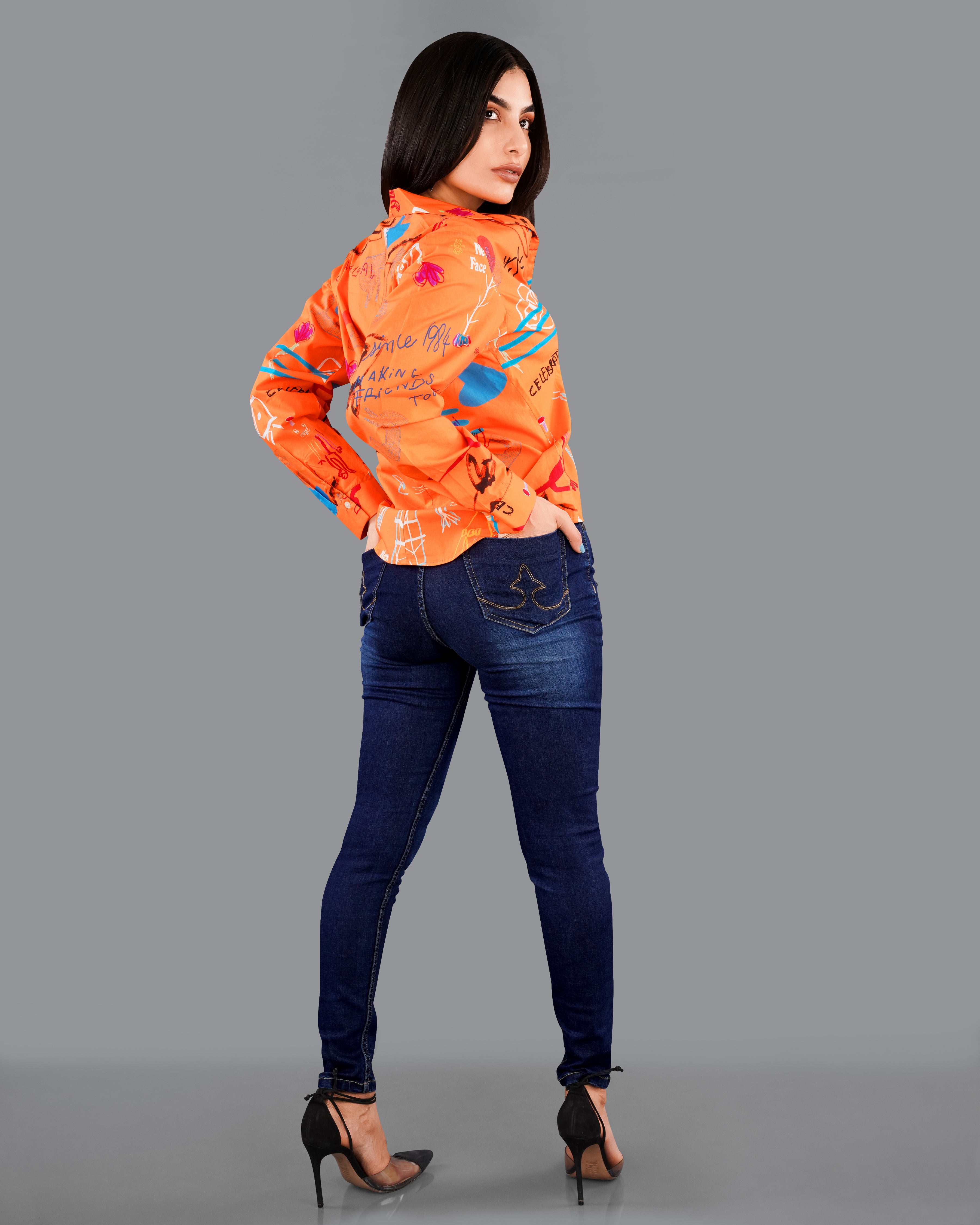 Burning Orange Quirky Printed Premium Cotton Shirt WS046-CC-32, WS046-CC-34, WS046-CC-36, WS046-CC-38, WS046-CC-40, WS046-CC-42