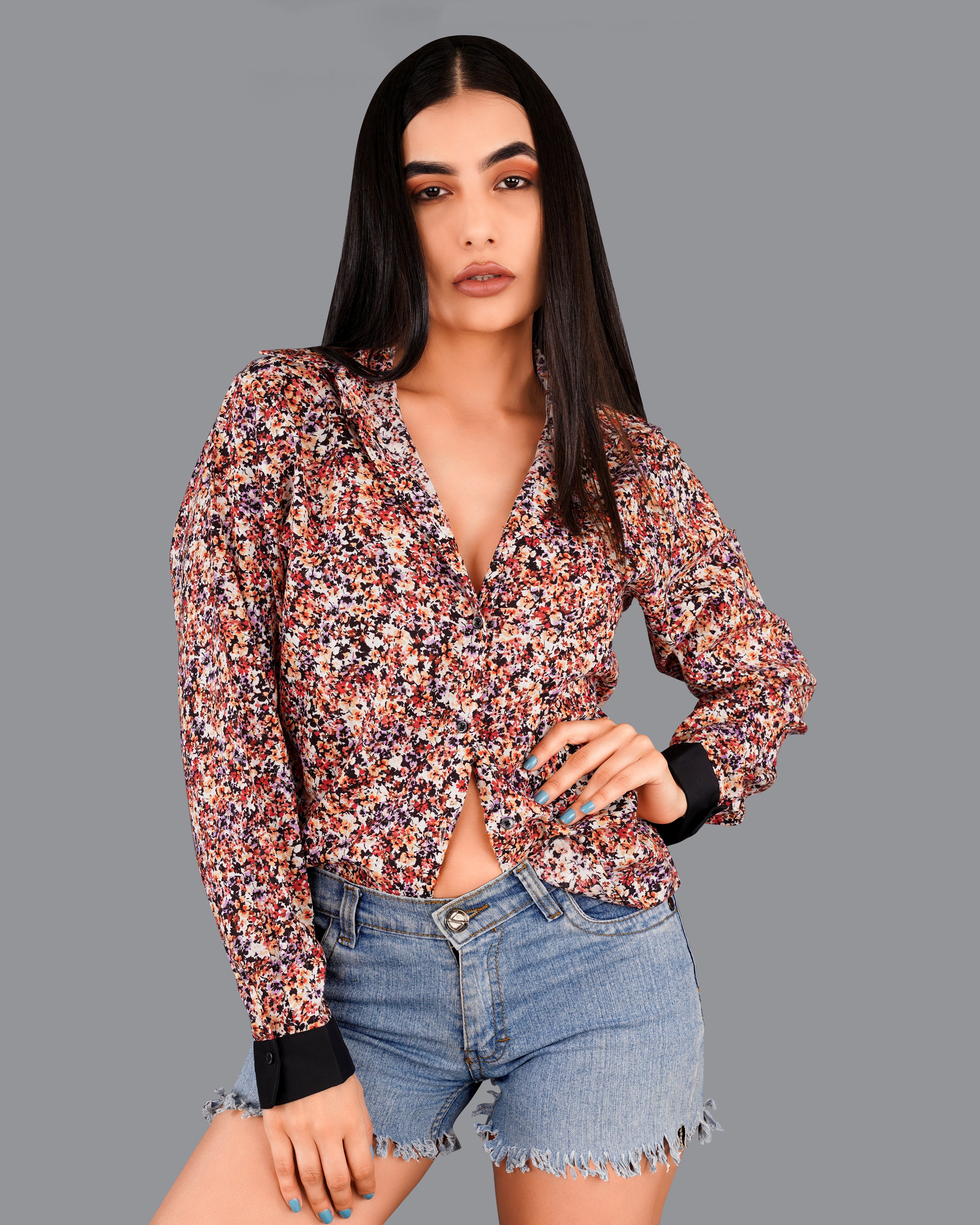 Jasper Red and Multicolored White Ditsy Printed Premium Tencel Shirt WS048-BLK-32, WS048-BLK-34, WS048-BLK-36, WS048-BLK-38, WS048-BLK-40, WS048-BLK-42