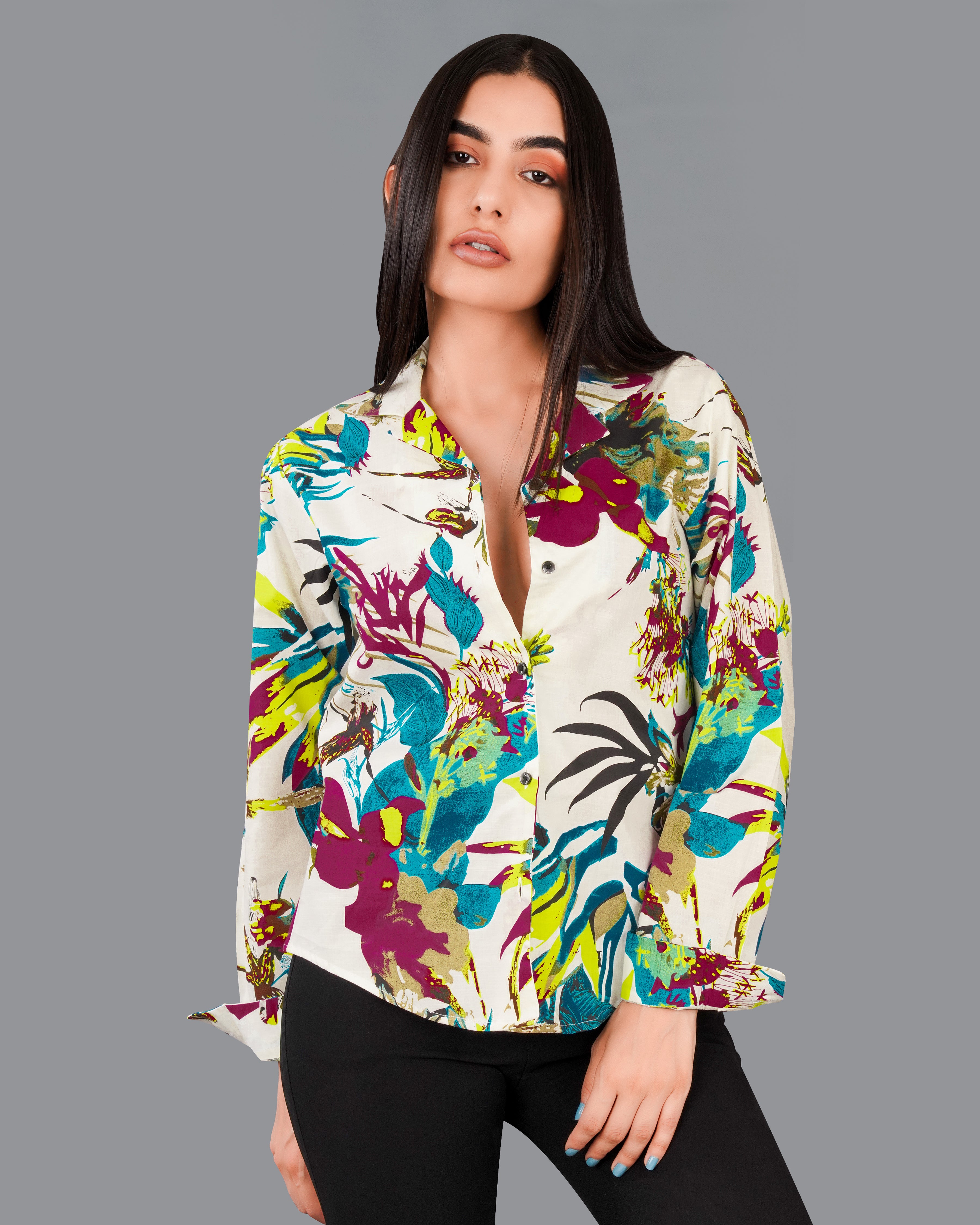 Off White Multicolour Printed Premium Cotton Shirt WS053-CC-BLK-32, WS053-CC-BLK-34, WS053-CC-BLK-36, WS053-CC-BLK-38, WS053-CC-BLK-40, WS053-CC-BLK-42